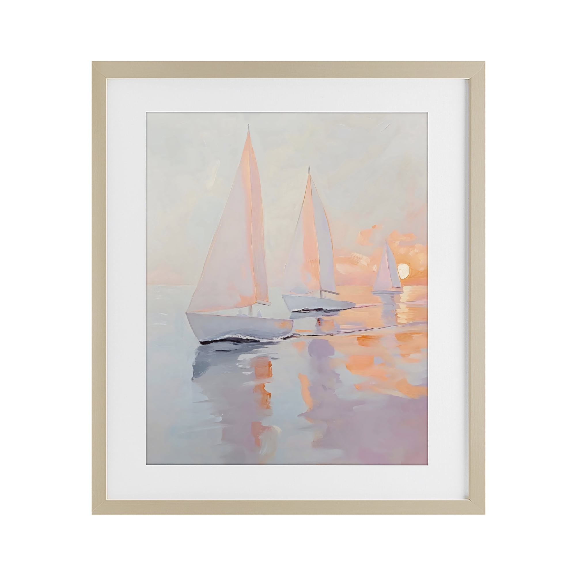 Stupell Industries Peach Sunset Sailboats on Sea Birch Framed Print Under Glass, design by Creative Studio