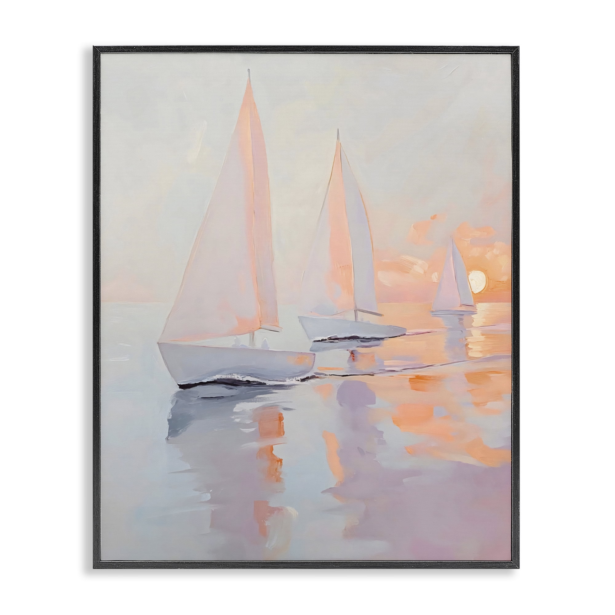 Stupell Industries Peach Sunset Sailboats on Sea Black Framed Giclee Art, design by Creative Studio