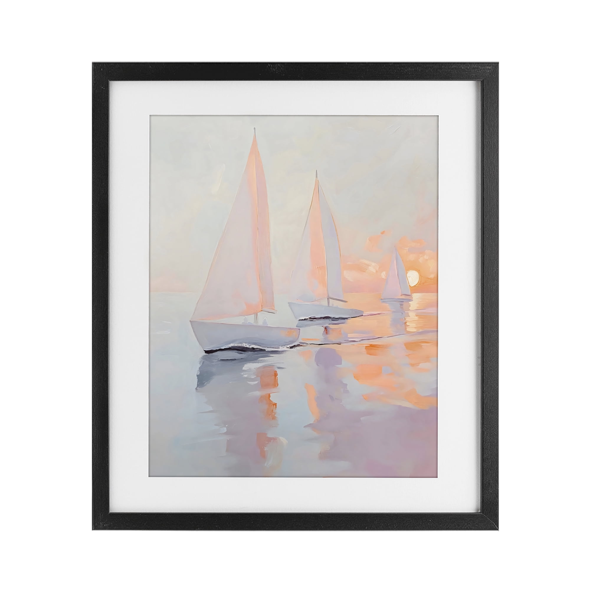Stupell Industries Peach Sunset Sailboats on Sea Black Framed Print Under Glass, design by Creative Studio