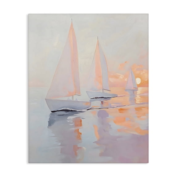 Stupell Industries Tropical Peach Sunset Sailboats on Sea Canvas Art, 16 x 20, by Creative Studio