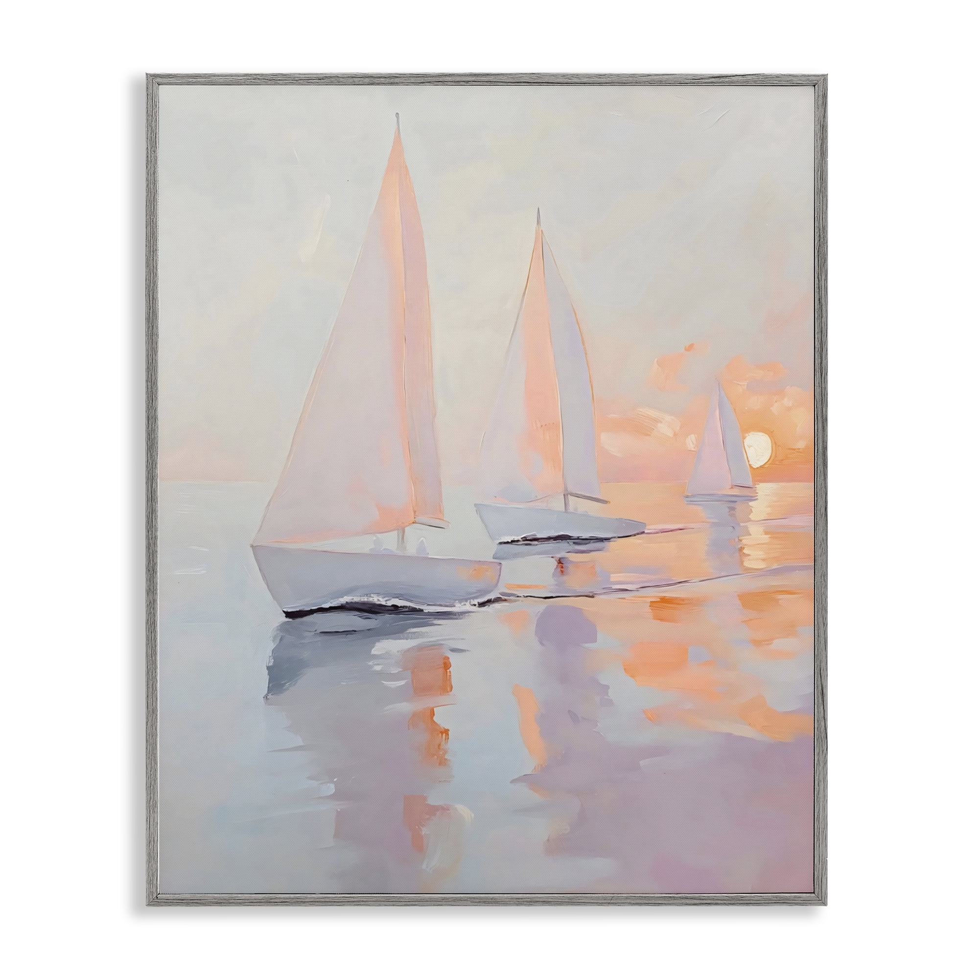 Stupell Industries Peach Sunset Sailboats on Sea Gray Framed Giclee Art, design by Creative Studio