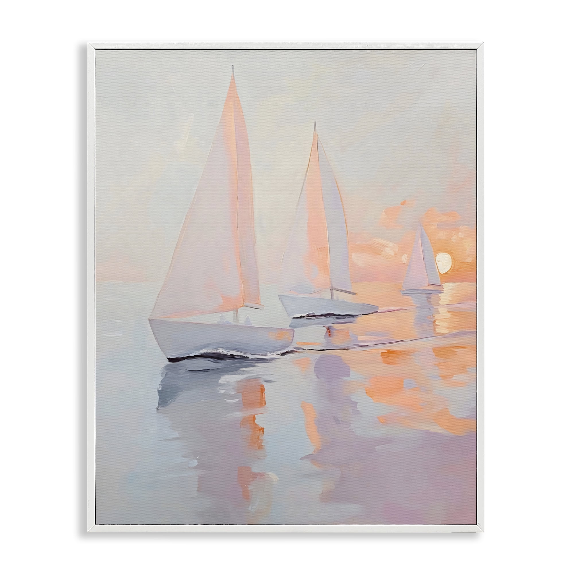 Stupell Industries Peach Sunset Sailboats on Sea White Framed Giclee Art, design by Creative Studio