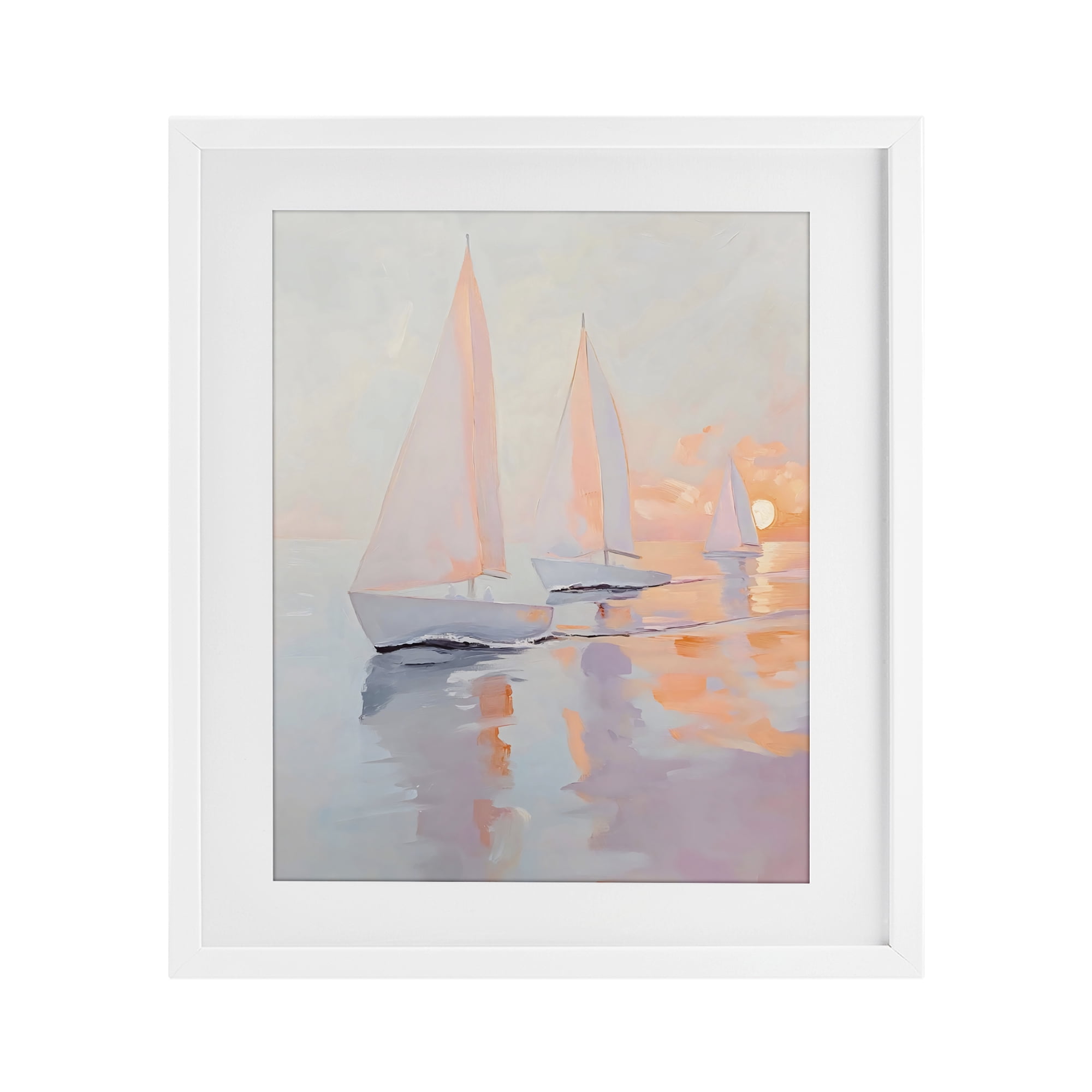 Stupell Industries Peach Sunset Sailboats on Sea White Framed Print Under Glass, design by Creative Studio