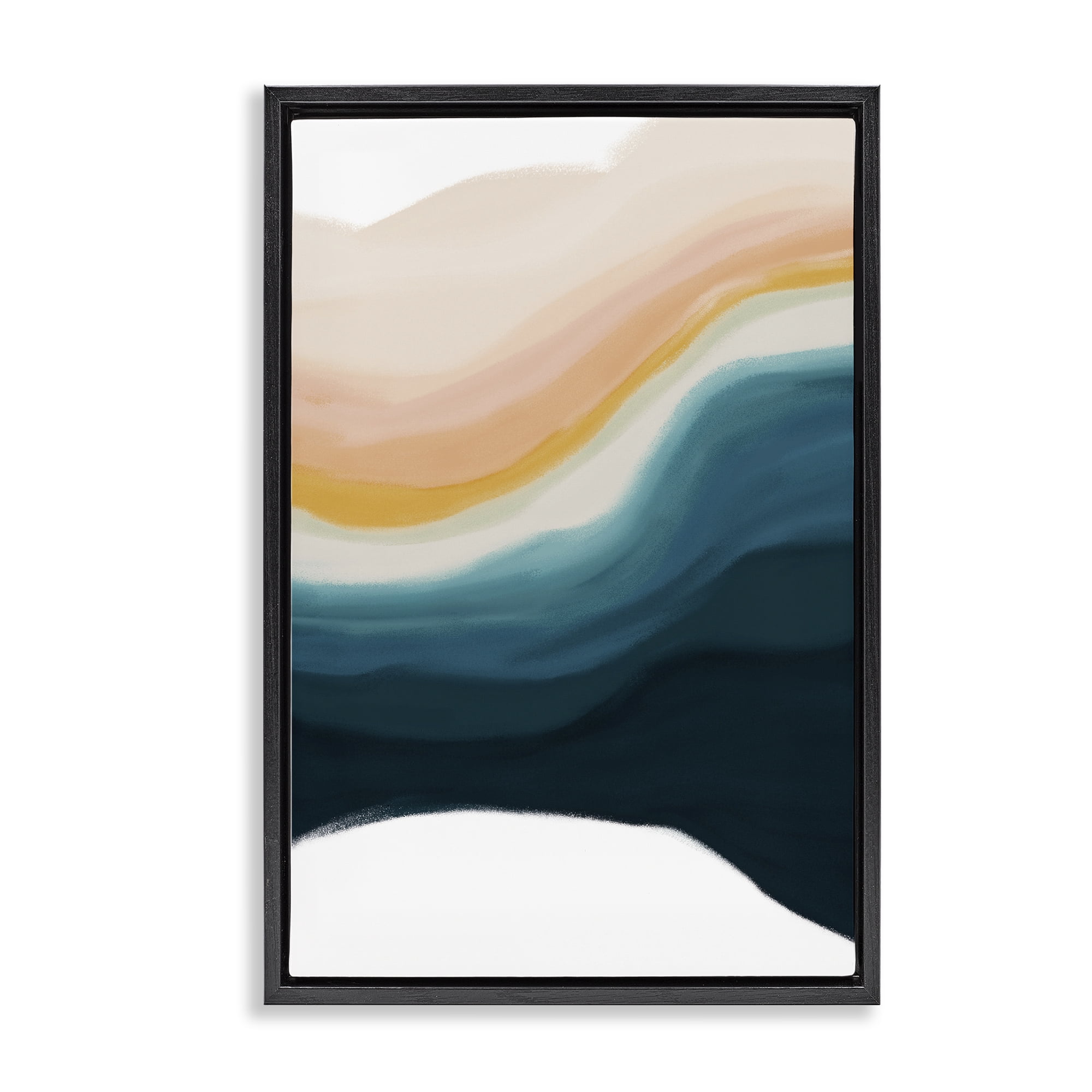 Stupell Industries Peach Swirl Fluid Pattern Abstract Painting Black Floater Framed Canvas Art Print Wall Art, 17 x 25