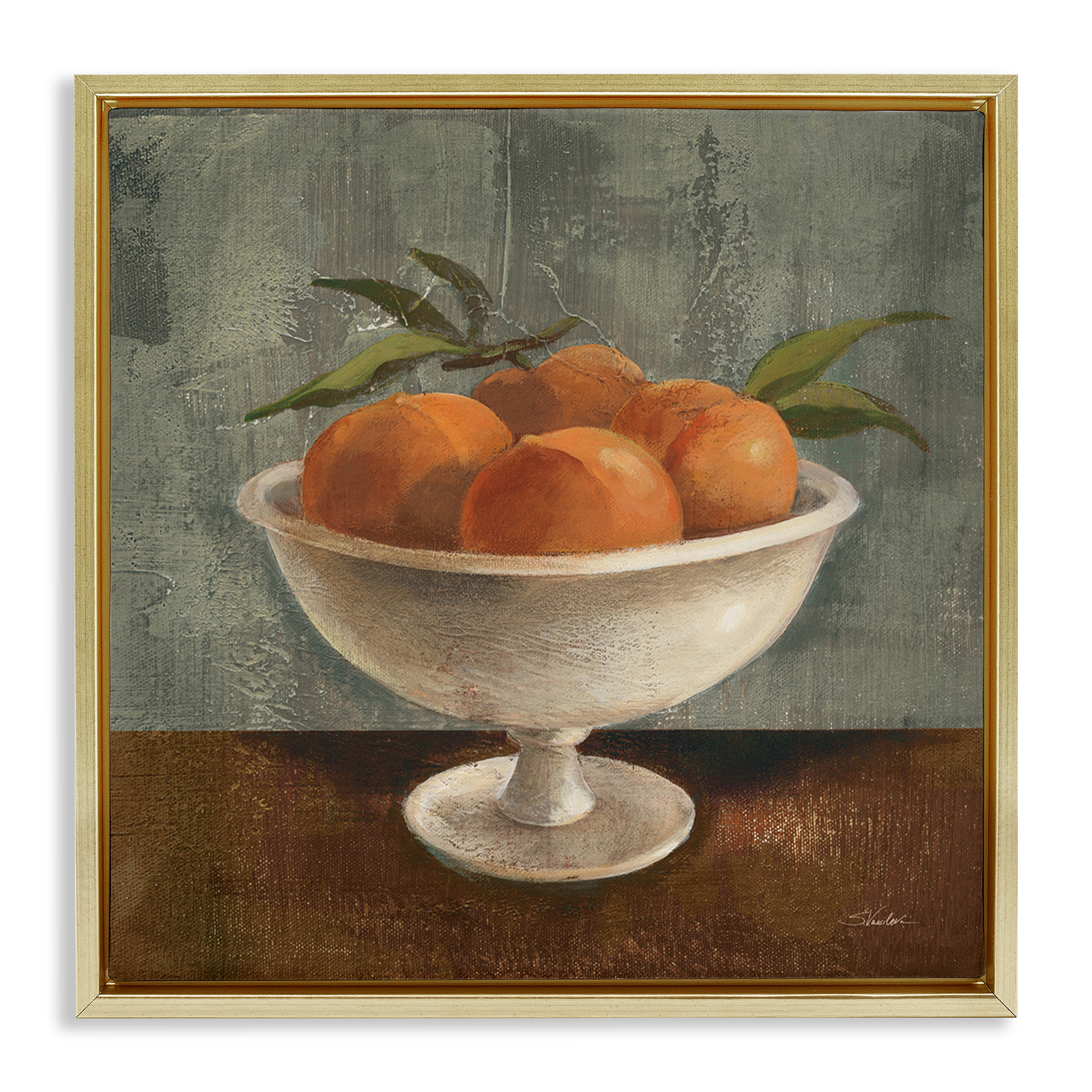 Stupell Industries Peaches Still Life Food & Beverage Painting Gold Floater Framed Canvas Art Print Wall Art, 18 x 18