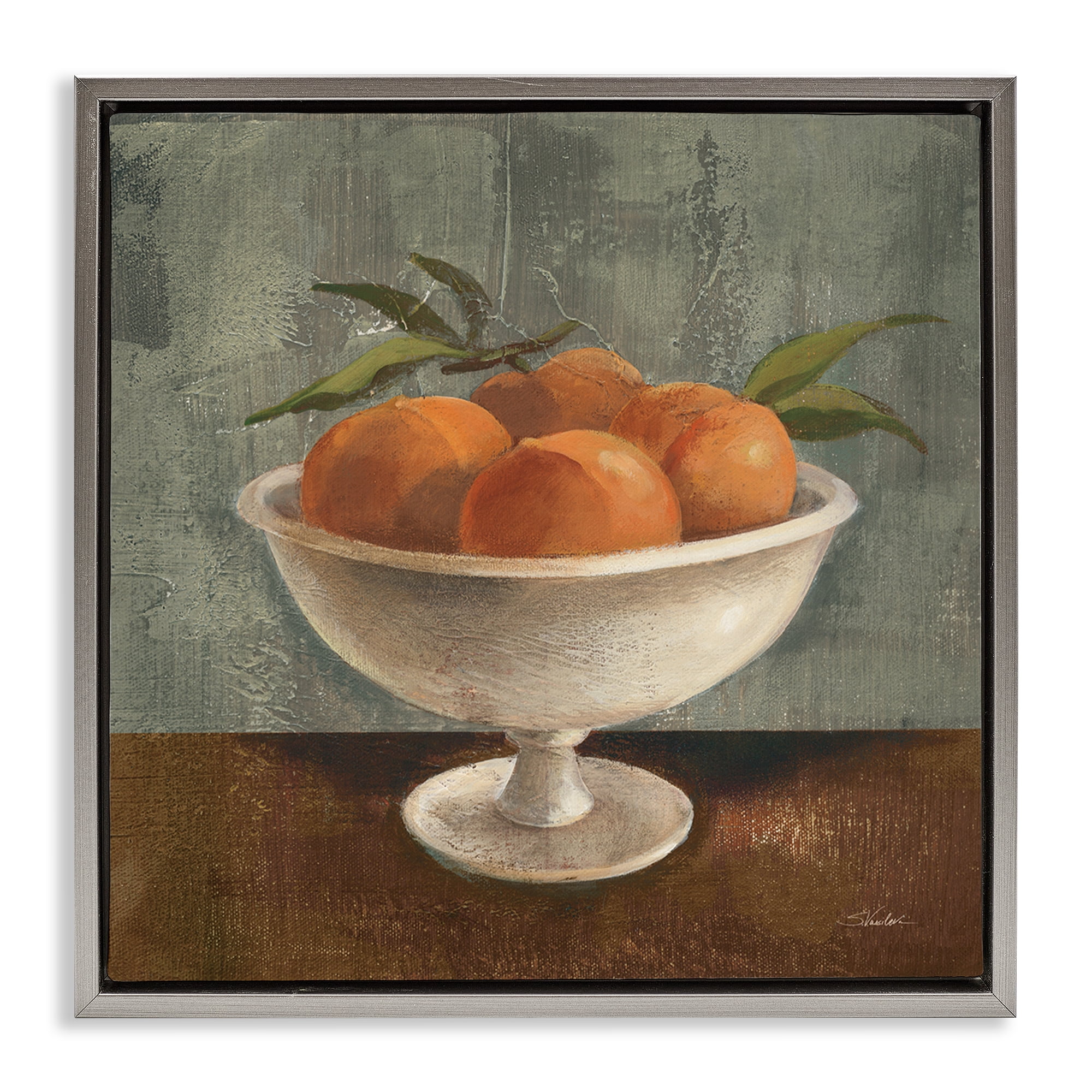 Stupell Industries Peaches Still Life Food & Beverage Painting Gray Floater Framed Canvas Art Print Wall Art, 18 x 18