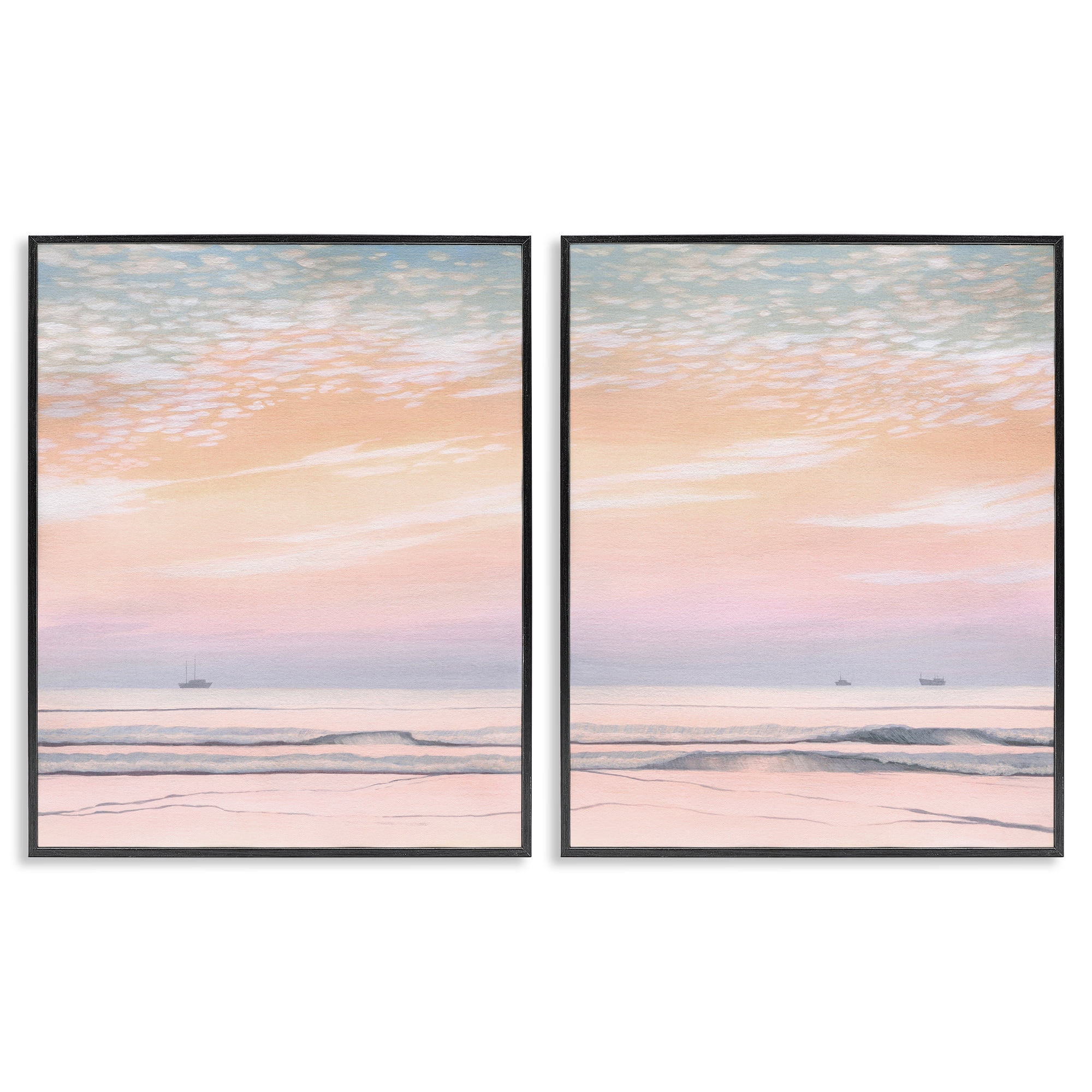 Stupell Industries Peachy Coastal Sunrise Nautical & Beach Painting Black Framed Art Print Wall Art, 16 x 20, Set of 2