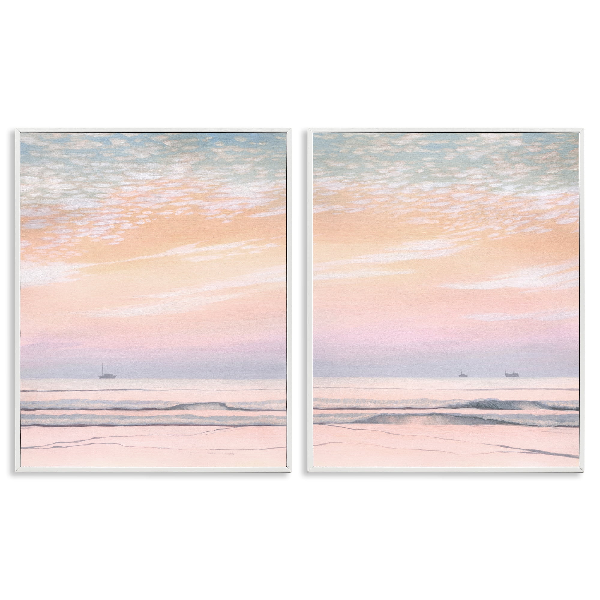 Stupell Industries Peachy Coastal Sunrise Nautical & Beach Painting White Framed Art Print Wall Art, 16 x 20, Set of 2