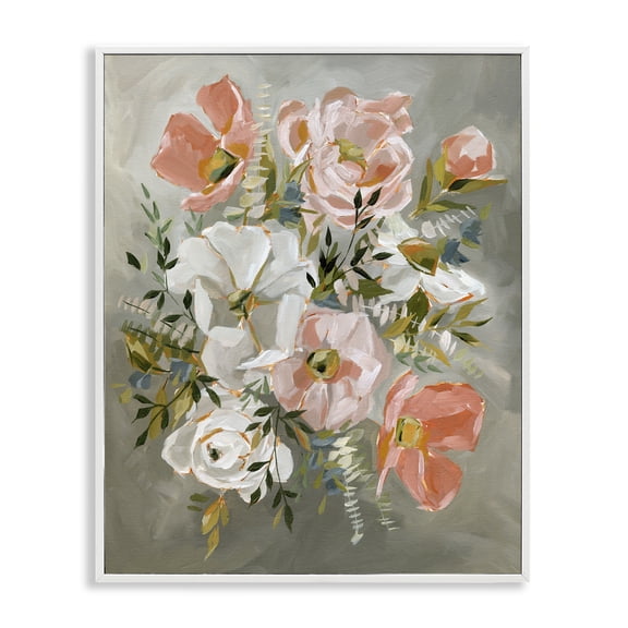 Stupell Industries Peachy Flowers on Grey White Framed Giclee Art design by Annie Quigley, 30 x 24