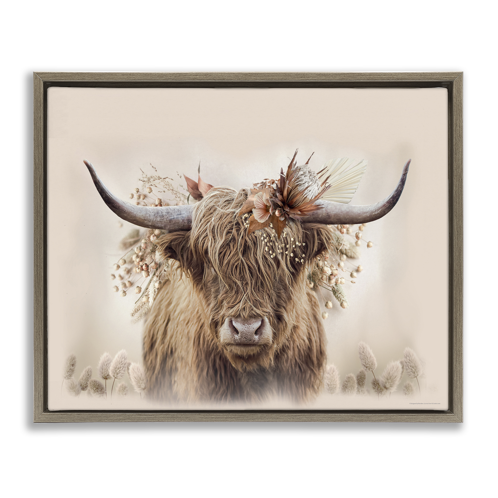 Stupell Industries Peachy Pastel Cattle Animals Painting Brown Floater Framed Canvas Art Print Wall Art, 31 x 25