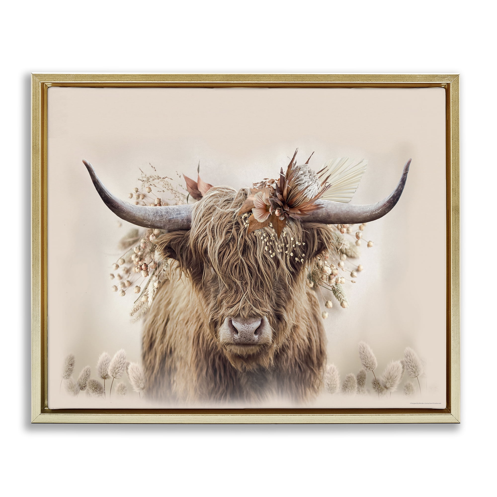 Stupell Industries Peachy Pastel Cattle Animals Painting Gold Floater Framed Canvas Art Print Wall Art, 31 x 25
