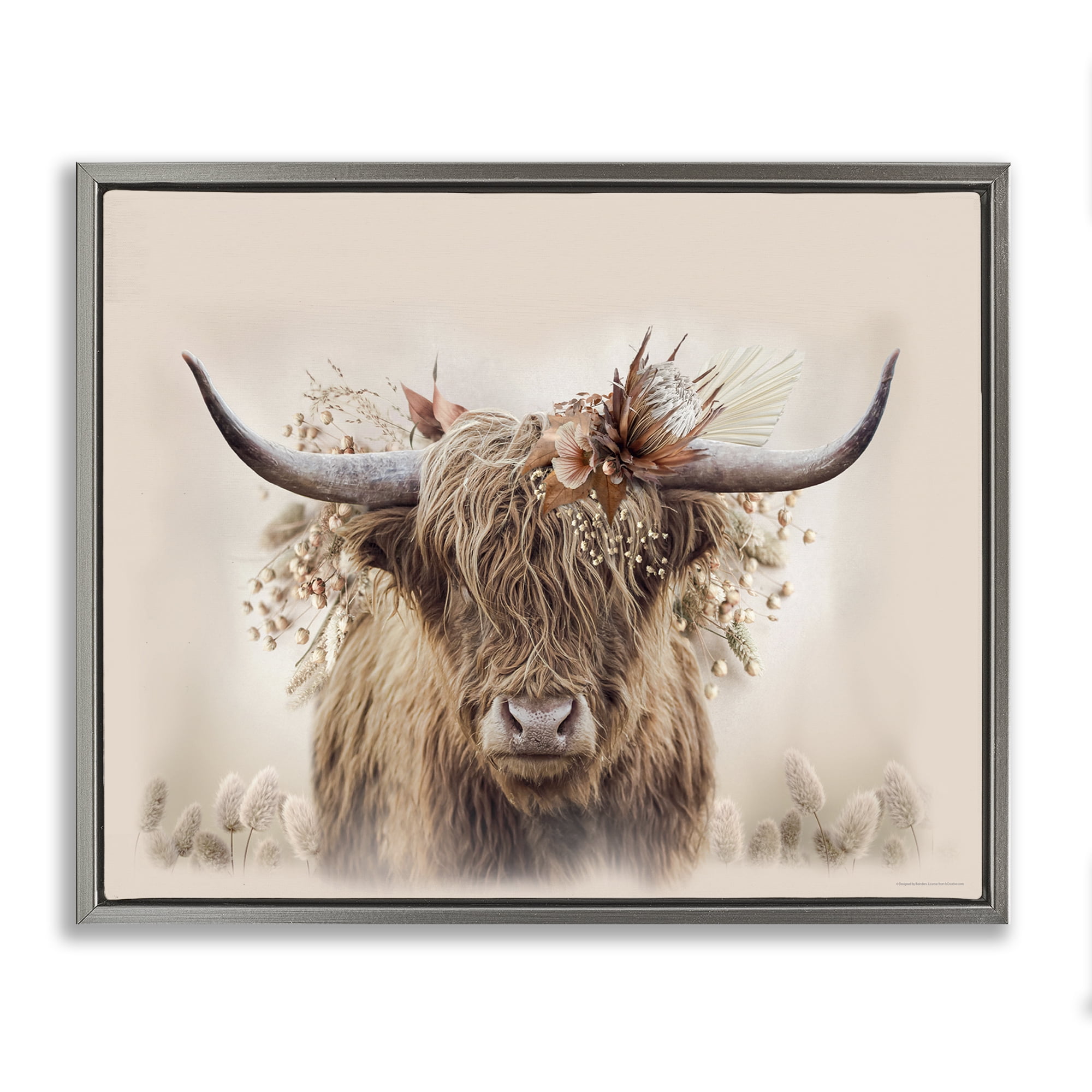 Stupell Industries Peachy Pastel Cattle Animals Painting Gray Floater Framed Canvas Art Print Wall Art, 21 x 17