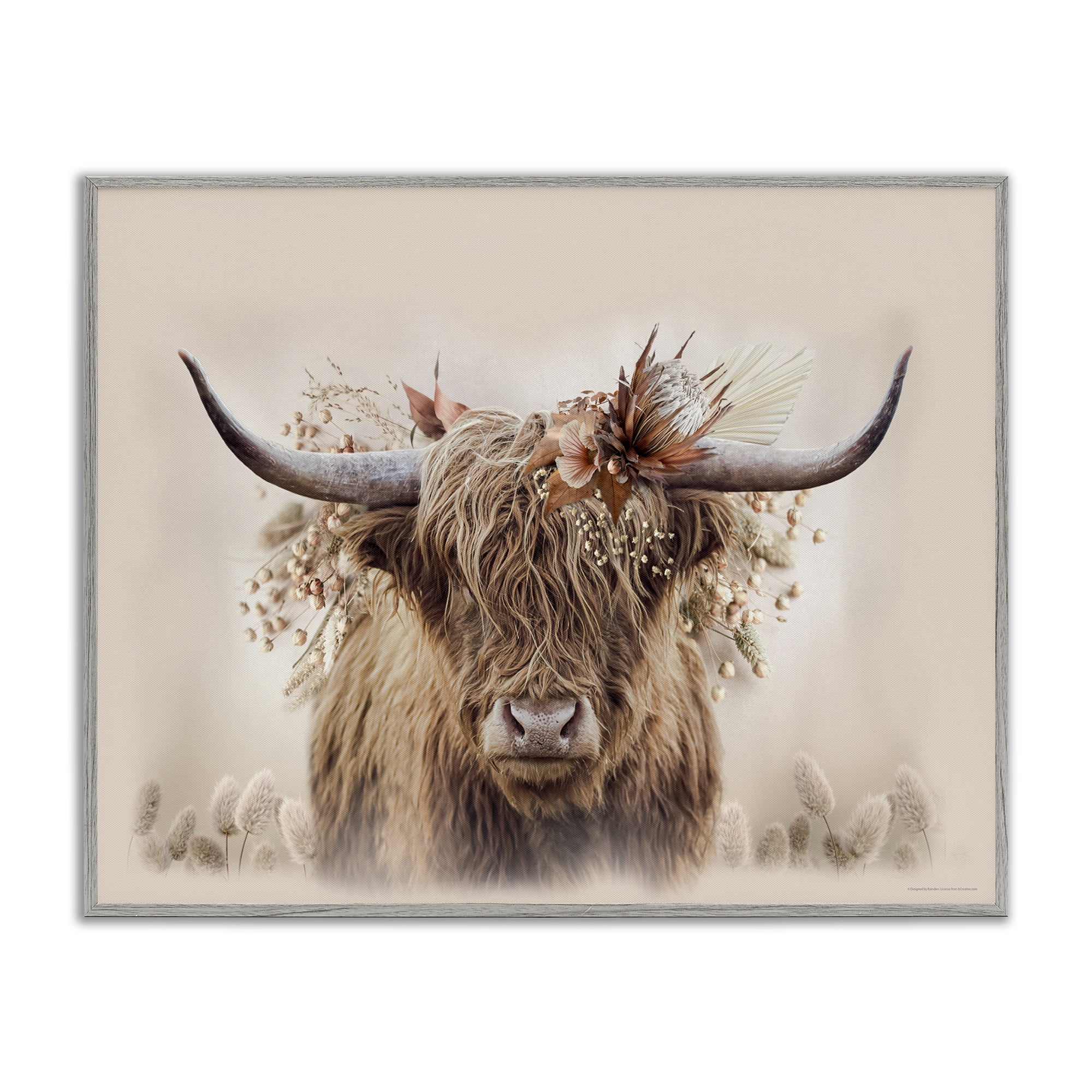 Stupell Industries Peachy Pastel Cattle Animals Painting Gray Framed Art Print Wall Art, 14 x 11