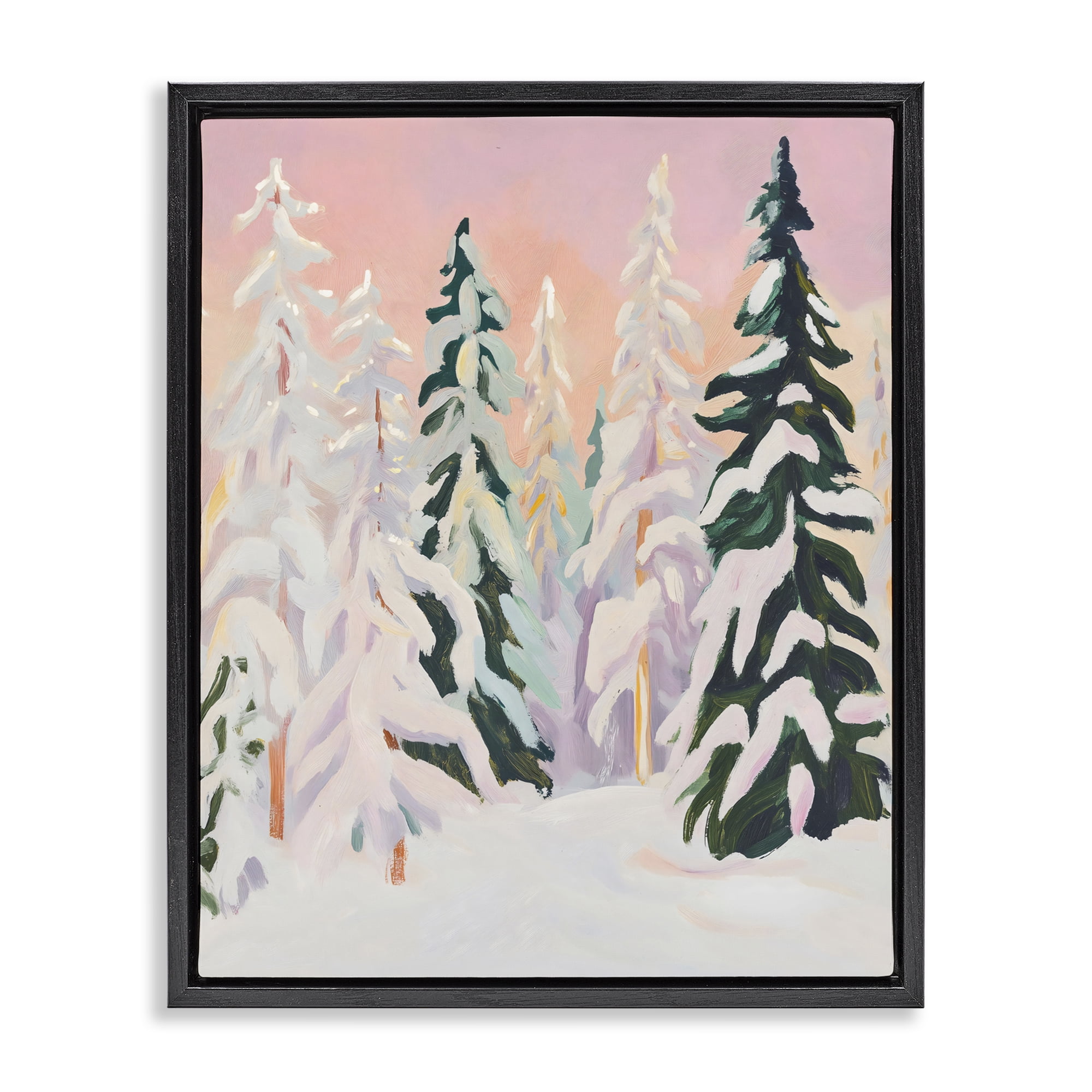Stupell Industries Peachy Pastel Winter Forest Black Framed Floater Canvas Wall Art, design by The Prints Vibe