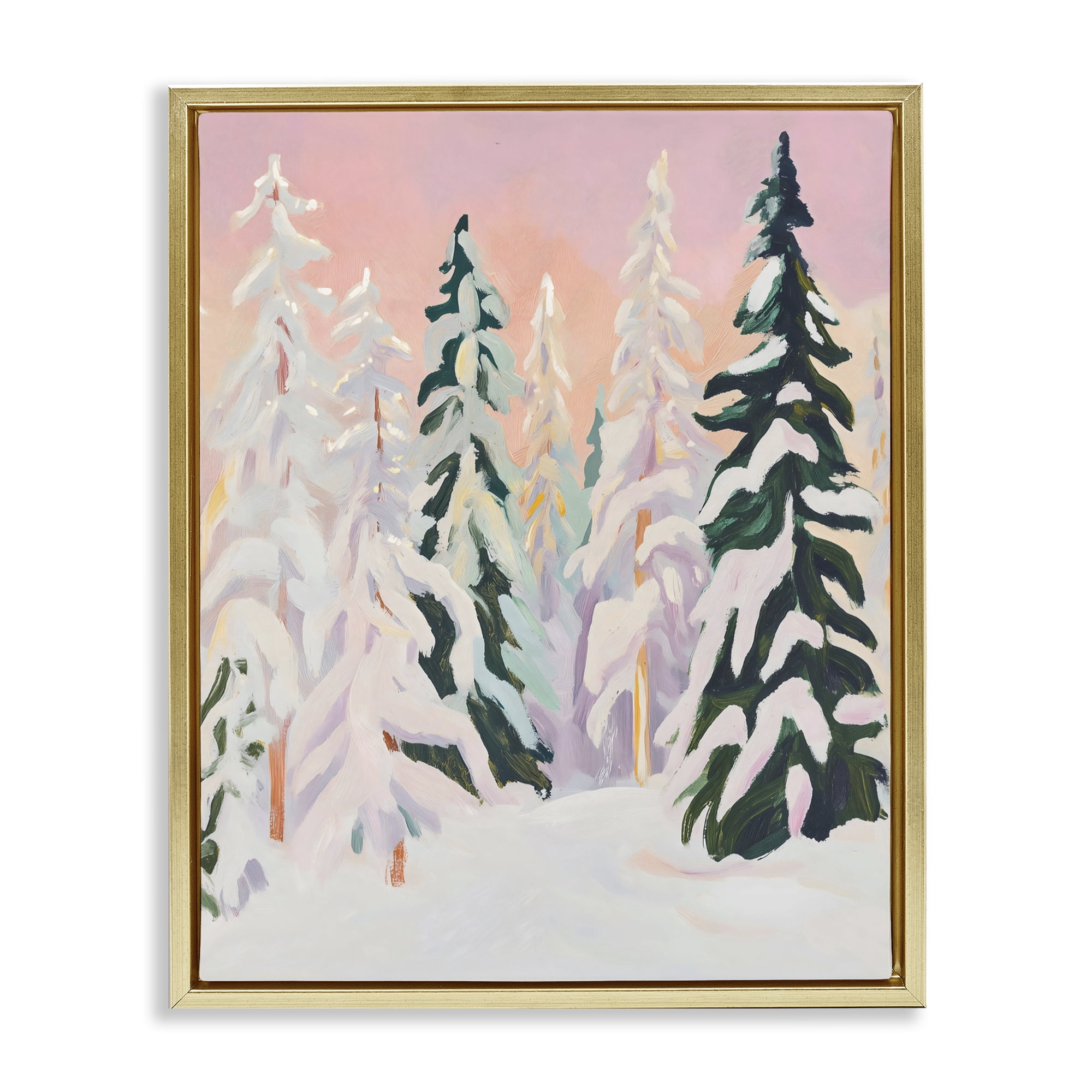 Stupell Industries Peachy Pastel Winter Forest Gold Framed Floater Canvas Wall Art, design by The Prints Vibe