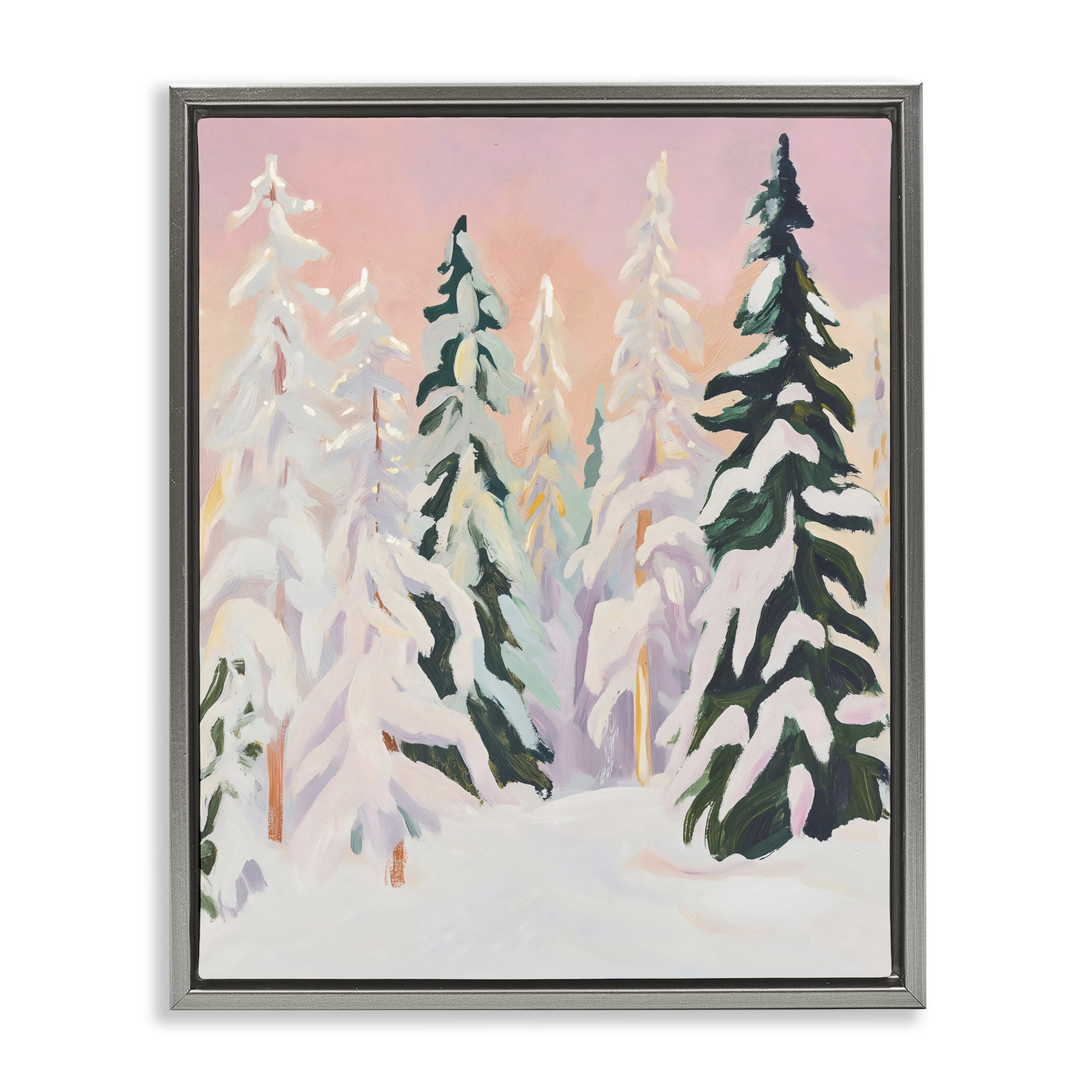 Stupell Industries Peachy Pastel Winter Forest Gray Framed Floater Canvas Wall Art, design by The Prints Vibe