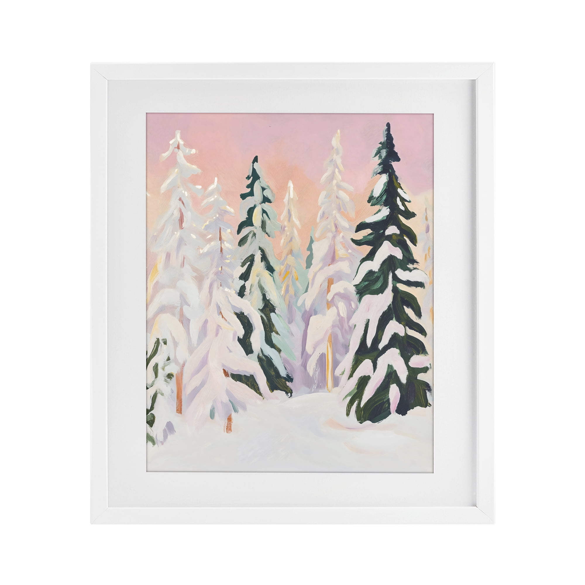 Stupell Industries Peachy Pastel Winter Forest White Framed Print Under Glass, design by The Prints Vibe