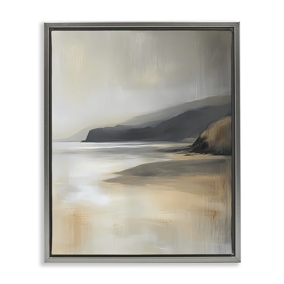 Stupell Industries Peachy Paynes Cove Gray Framed Floater Canvas Wall Art design by Walker Noble, 31 x 25