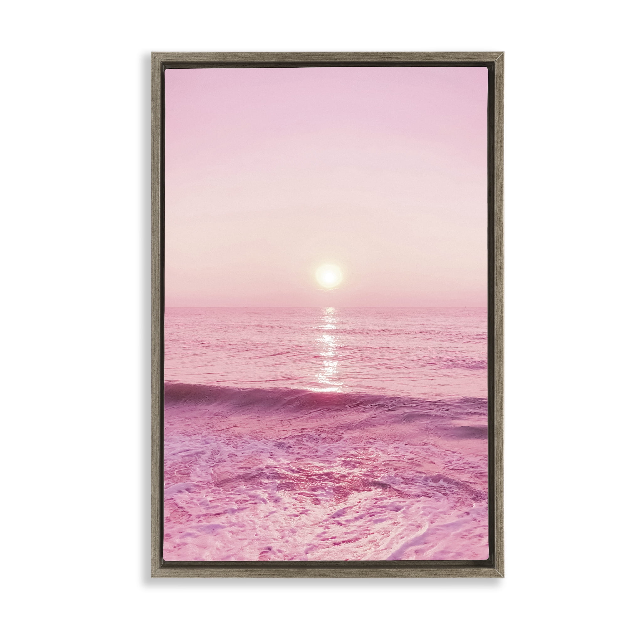Stupell Industries Peachy Pink Sunset Landscape & Nature Photography Brown Floater Framed Canvas Art Print Wall Art, 17 x 25