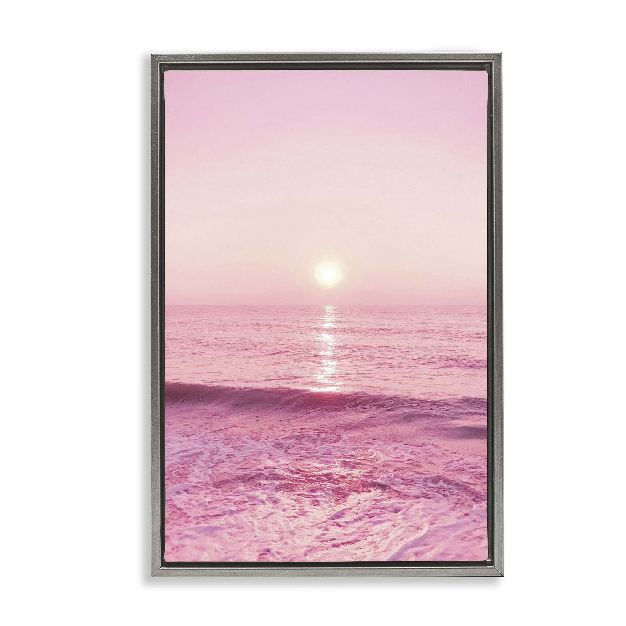 Stupell Industries Peachy Pink Sunset Landscape & Nature Photography Gray Floater Framed Canvas Art Print Wall Art, 21 x 31