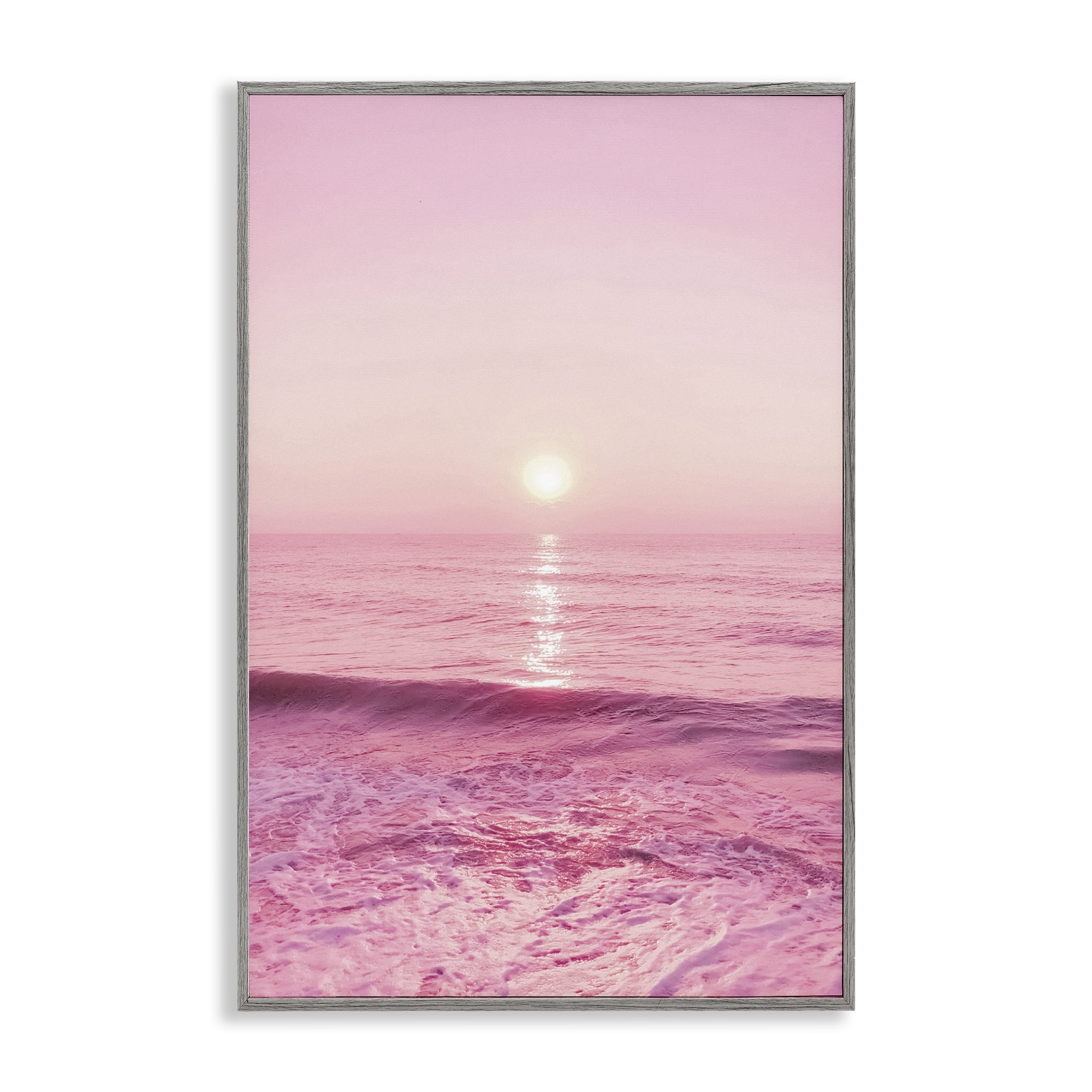 Stupell Industries Peachy Pink Sunset Landscape & Nature Photography Gray Framed Art Print Wall Art, 16 x 24