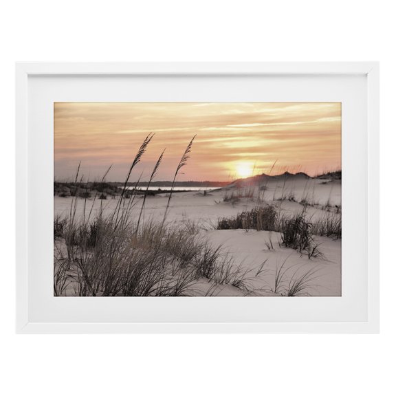 Stupell Industries Peachy Seashore Sunset White Framed Print Under Glass design by Mike Jones, 17 x 23