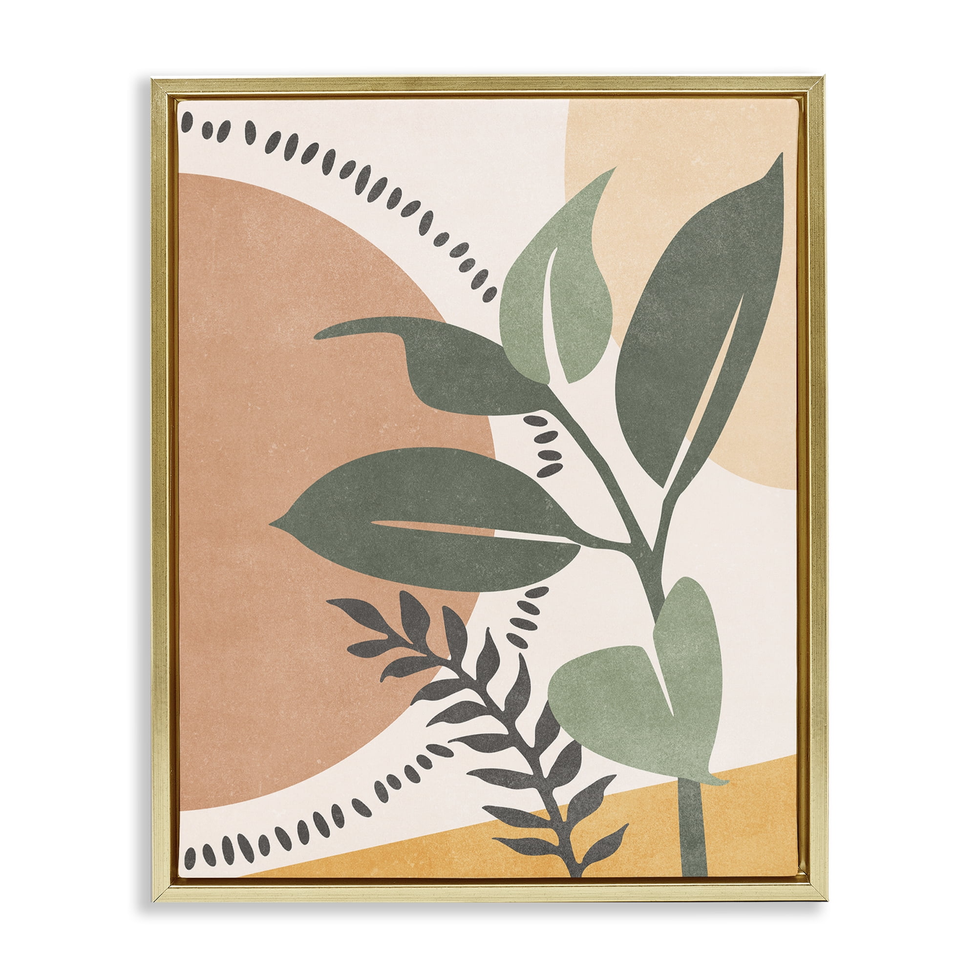 Stupell Industries Peachy Tropical Boho Landscape & Nature Painting Gold Floater Framed Canvas Art Print Wall Art, 25 x 31