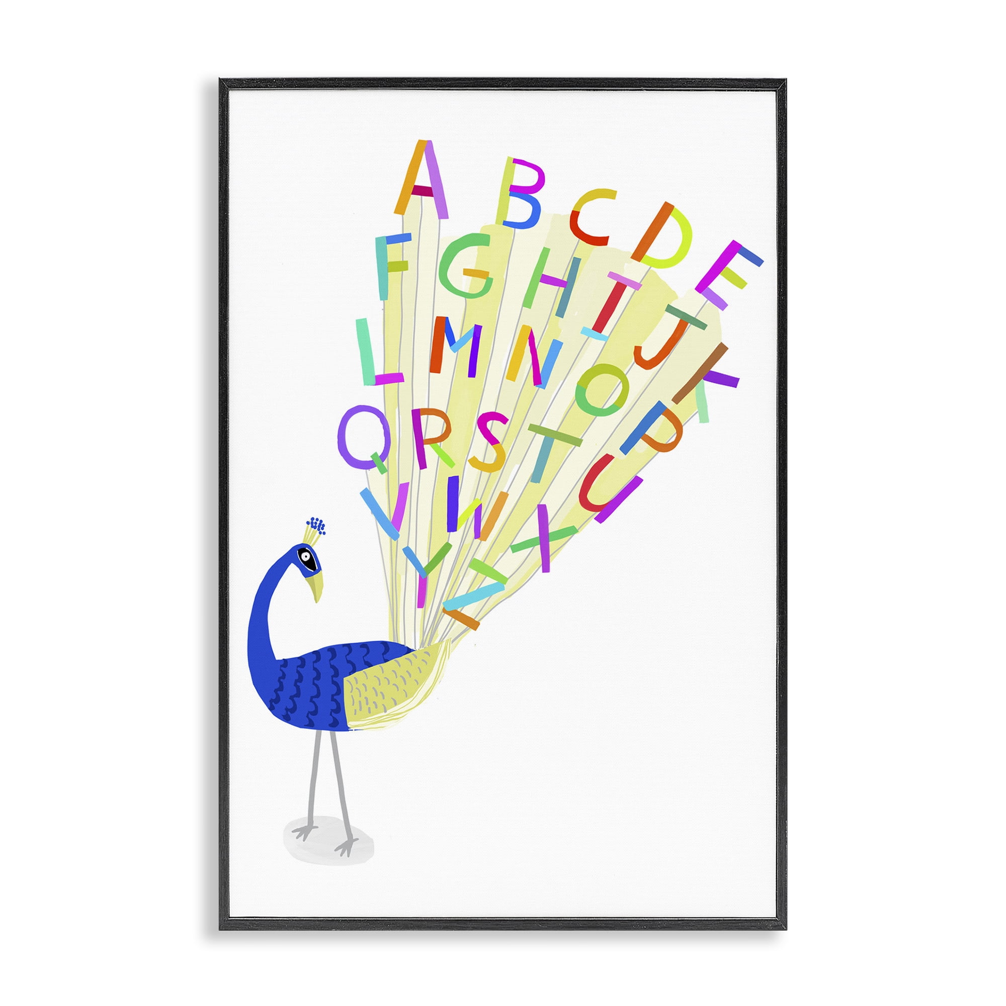 Stupell Industries Peacock Alphabet Feathers Animals & Insects Painting Black Framed Art Print Wall Art, 20 x 30