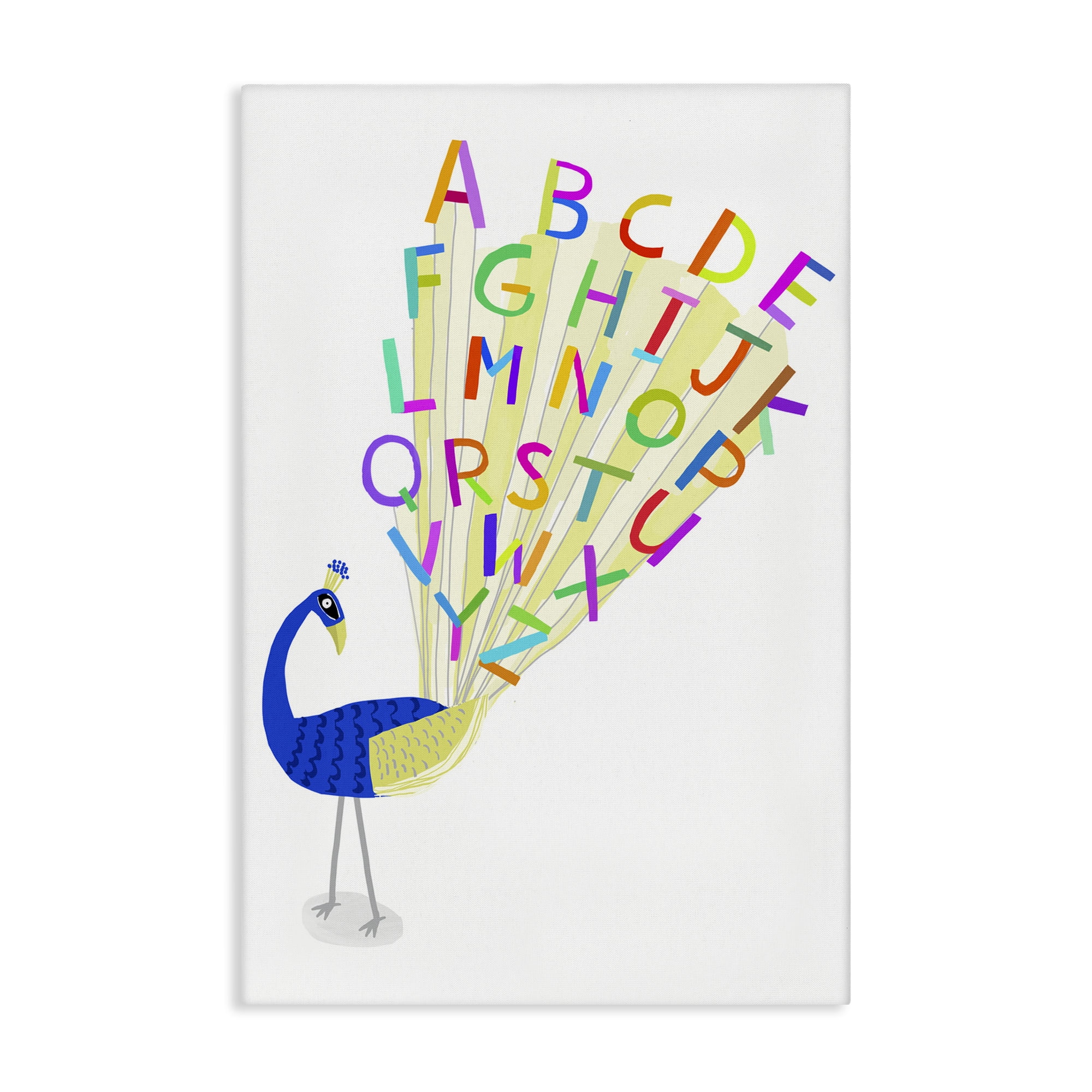 Stupell Industries Peacock Alphabet Feathers Animals & Insects Painting Gallery Wrapped Canvas Art Print Wall Art, 30 x 45