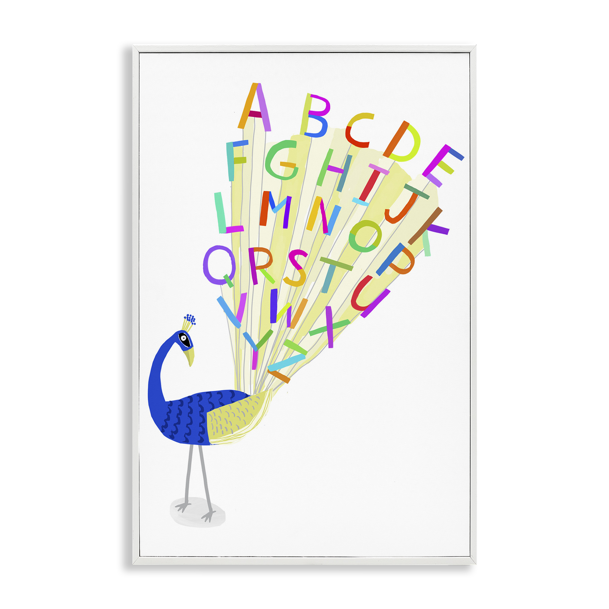 Stupell Industries Peacock Alphabet Feathers Animals & Insects Painting White Framed Art Print Wall Art, 20 x 30