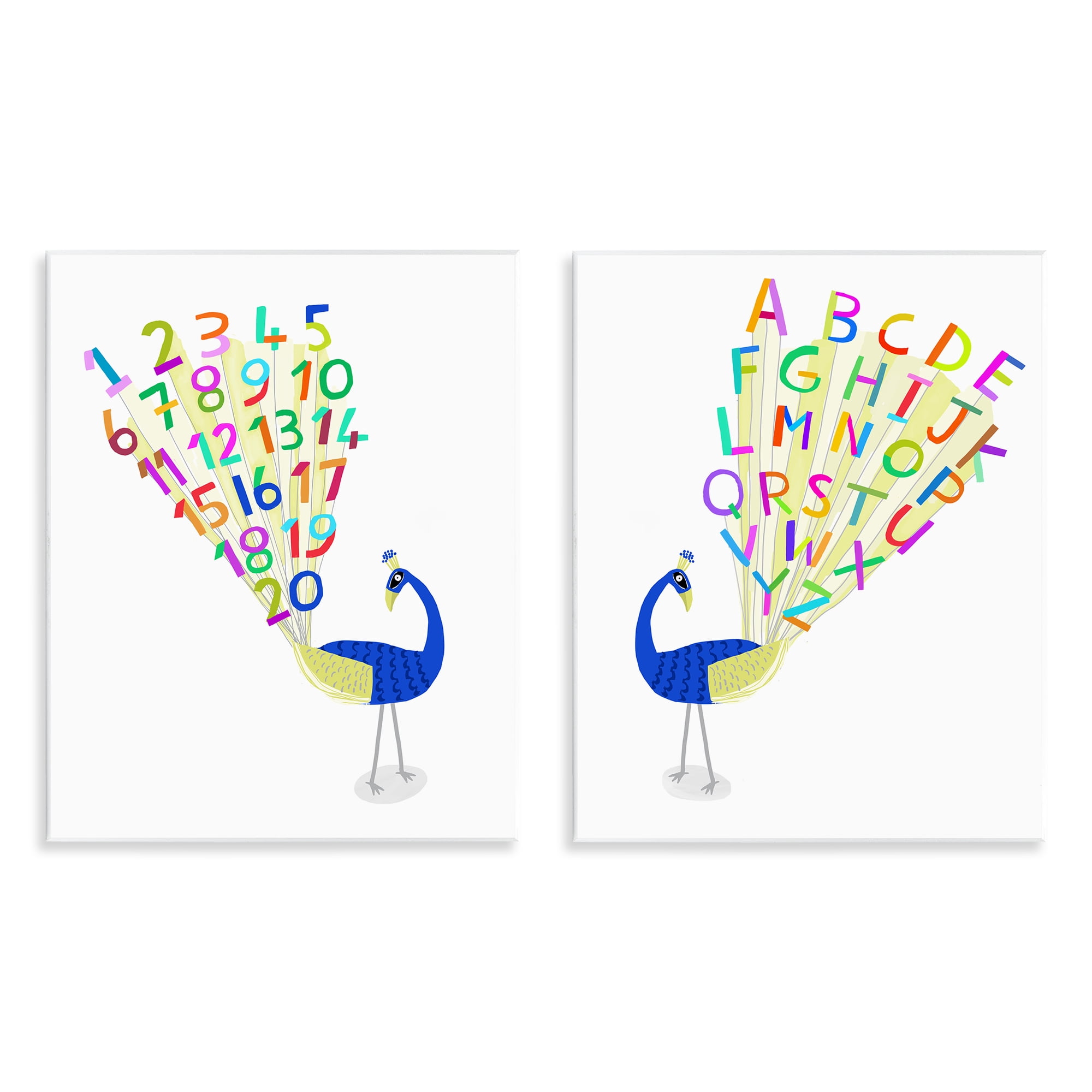 Stupell Industries Peacock Alphabet Numbers Education Painting Unframed Art Print Wall Art, 11 x 14, Set of 2