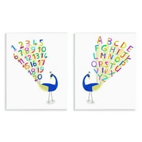Stupell Industries Peacock Alphabet Numbers Education Painting Unframed Art Print Wall Art, 11 x 14, Set of 2