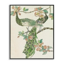 Stupell Industries Peacock & Cherry Blossoms Animals & Insects Painting Black Framed Art Print Wall Art, 11 x 14