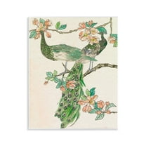 Stupell Industries Peacock & Cherry Blossoms Animals & Insects Painting Unframed Art Print Wall Art, 11 x 14