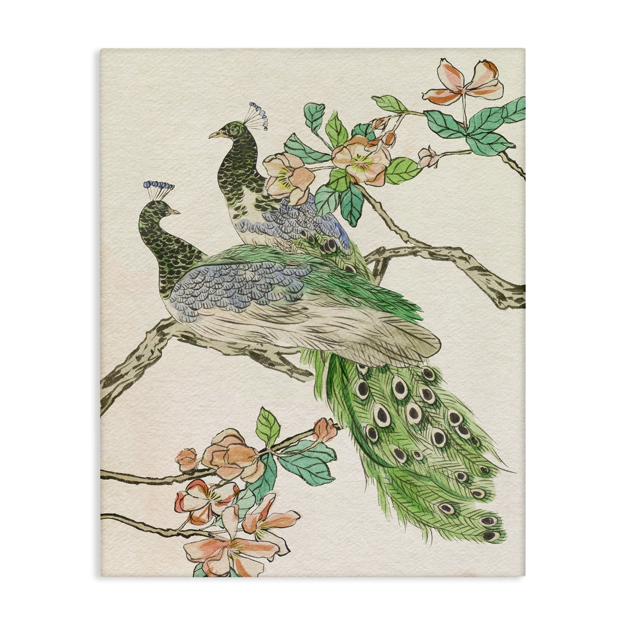 Stupell Industries Peacock Perched on Branch Animals & Insects Painting Gallery Wrapped Canvas Art Print Wall Art, 24 x 30