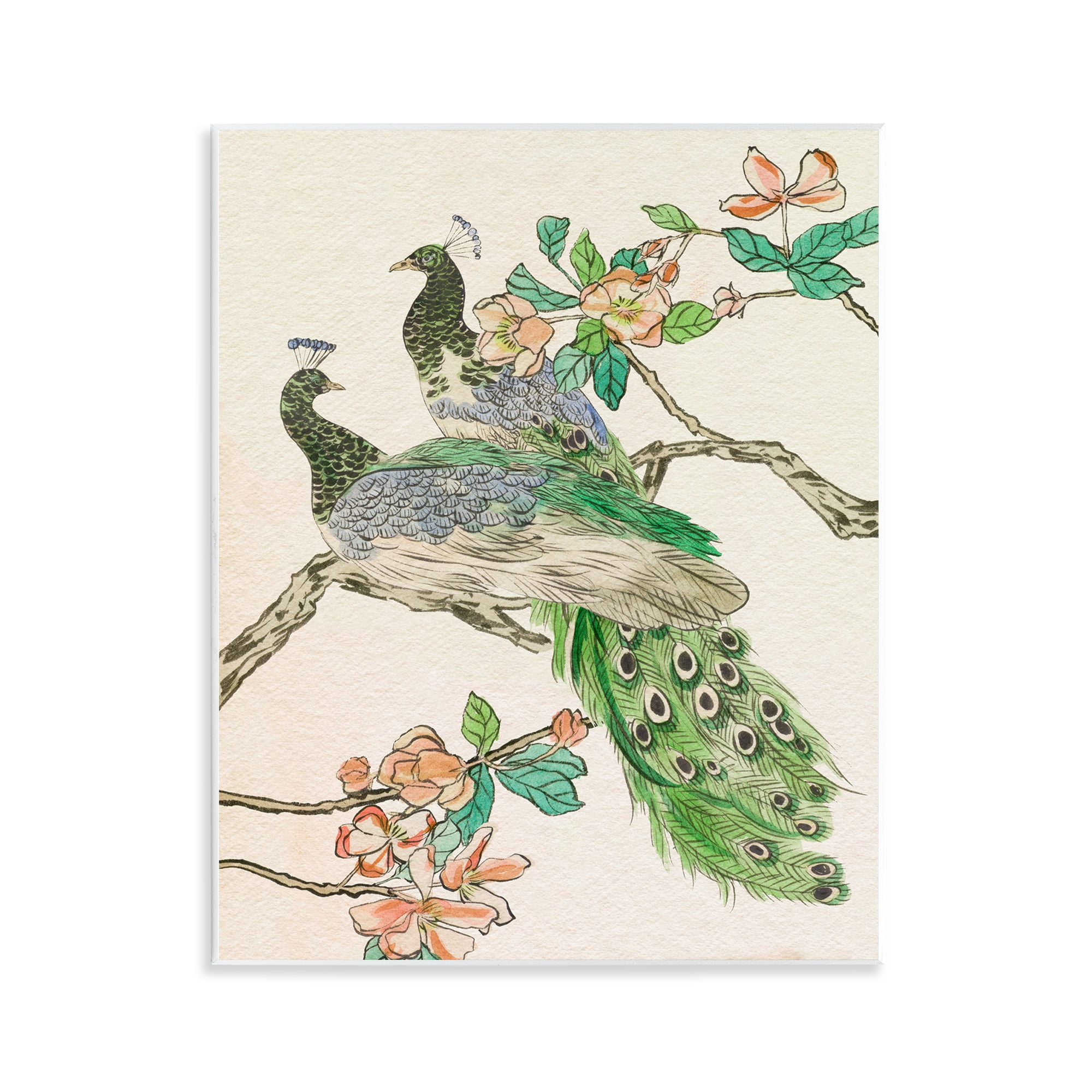 Stupell Industries Peacock Perched on Branch Animals & Insects Painting Unframed Art Print Wall Art, 11 x 14