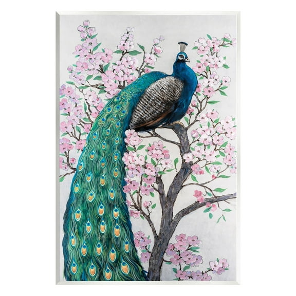 Stupell Industries Peacock Perched on Florals Animals & Insects Painting Unframed Art Print Wall Art, 10 x 15