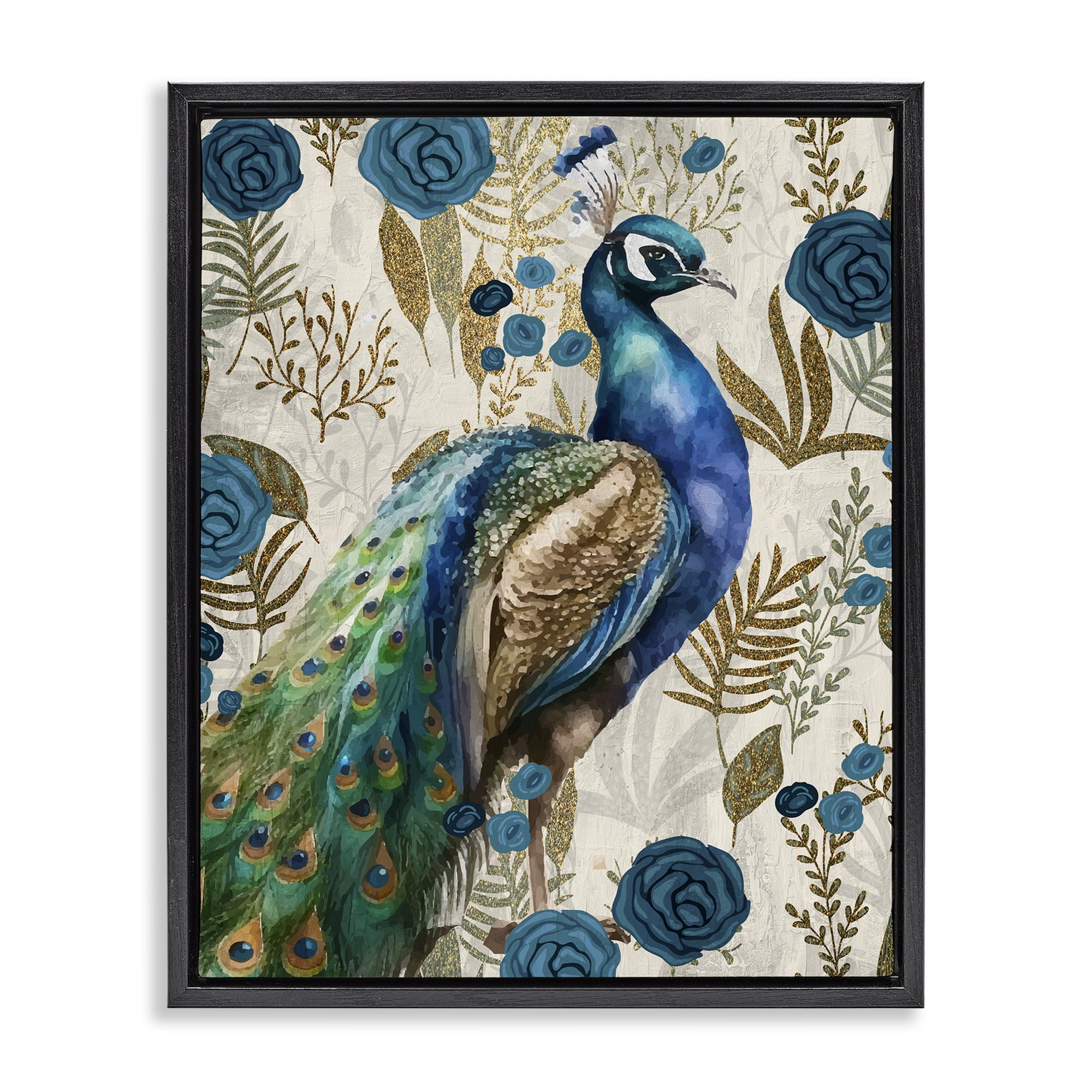 Stupell Industries Peacock Pride Botanicals Black Framed Floater Canvas Wall Art, design by Kim Allen