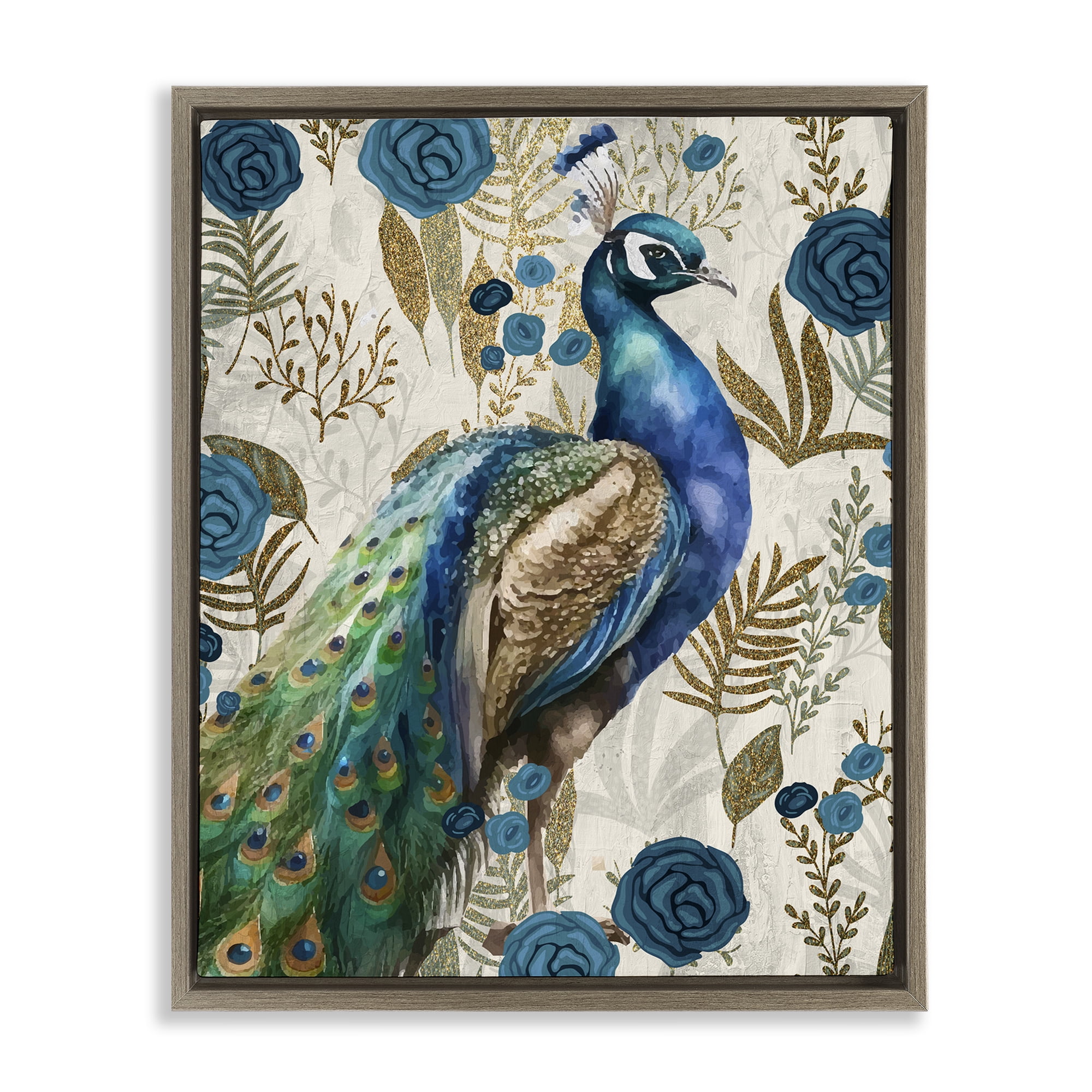 Stupell Industries Peacock Pride Botanicals Brown Framed Floater Canvas Wall Art, design by Kim Allen