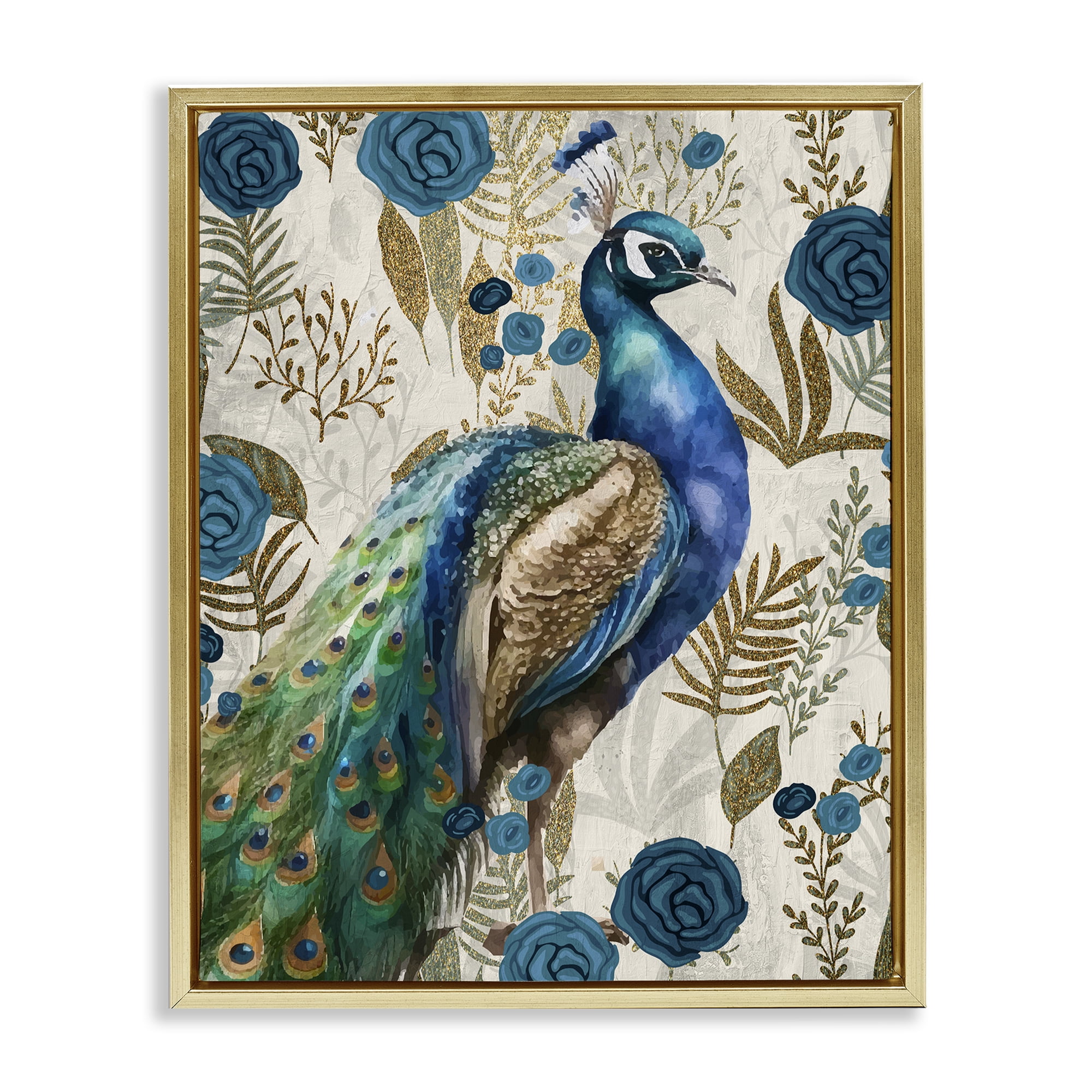 Stupell Industries Peacock Pride Botanicals Gold Framed Floater Canvas Wall Art, design by Kim Allen