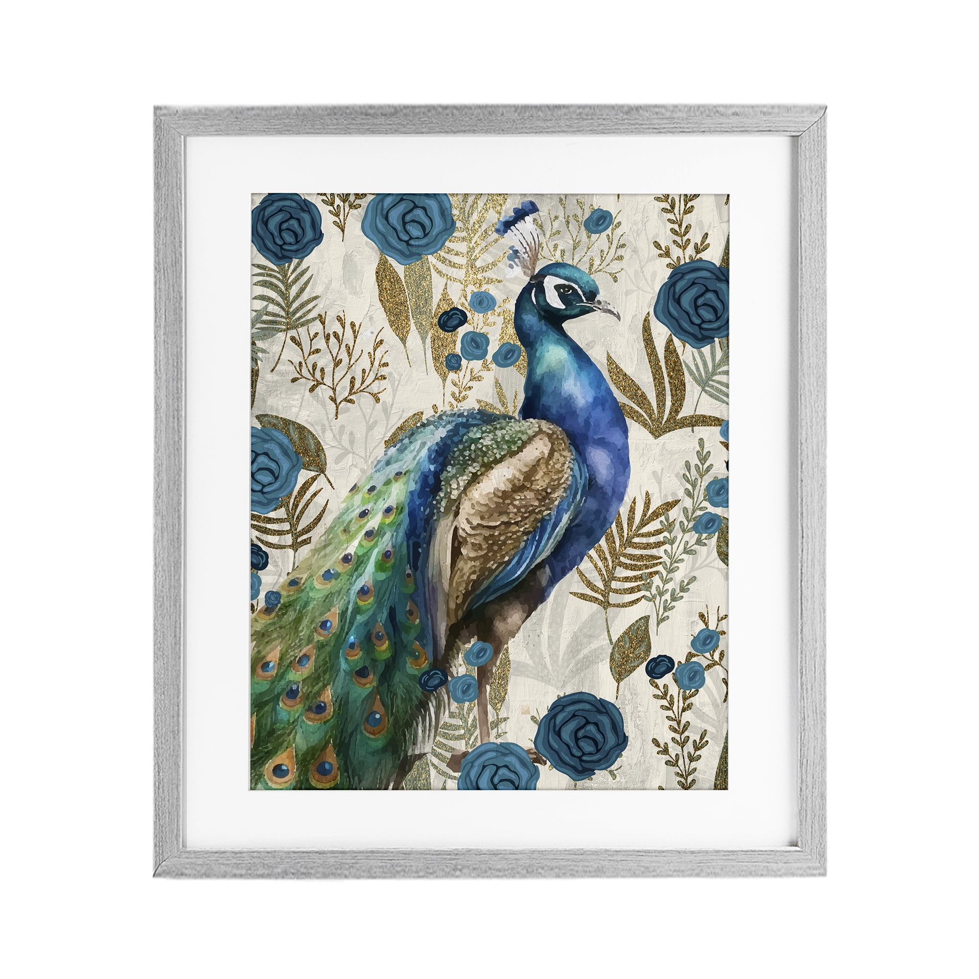 Stupell Industries Peacock Pride Botanicals Gray Framed Print Under Glass, design by Kim Allen