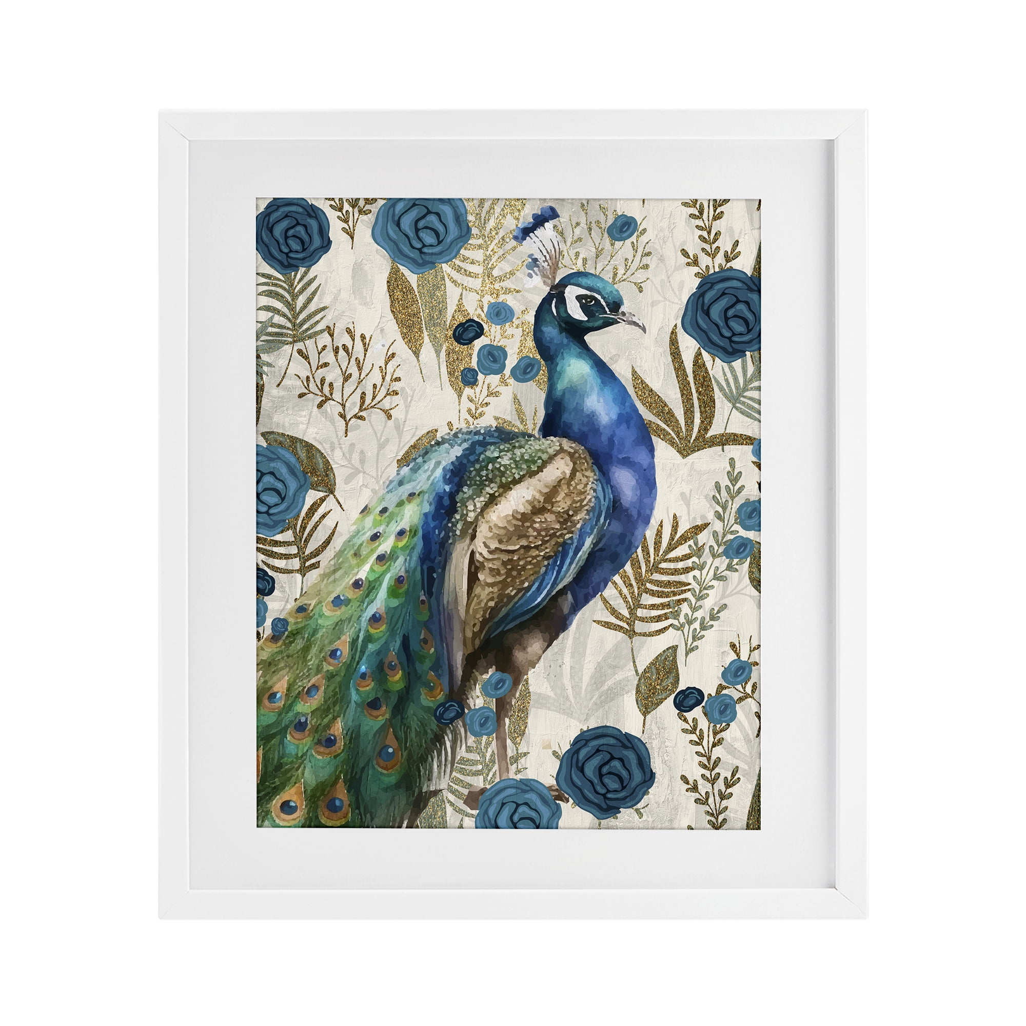Stupell Industries Peacock Pride Botanicals White Framed Print Under Glass, design by Kim Allen