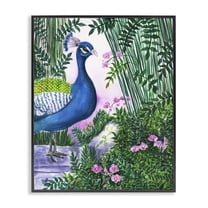 Stupell Industries Peacock in Pink Landscape & Nature Painting Black Framed Art Print Wall Art, 11 x 14