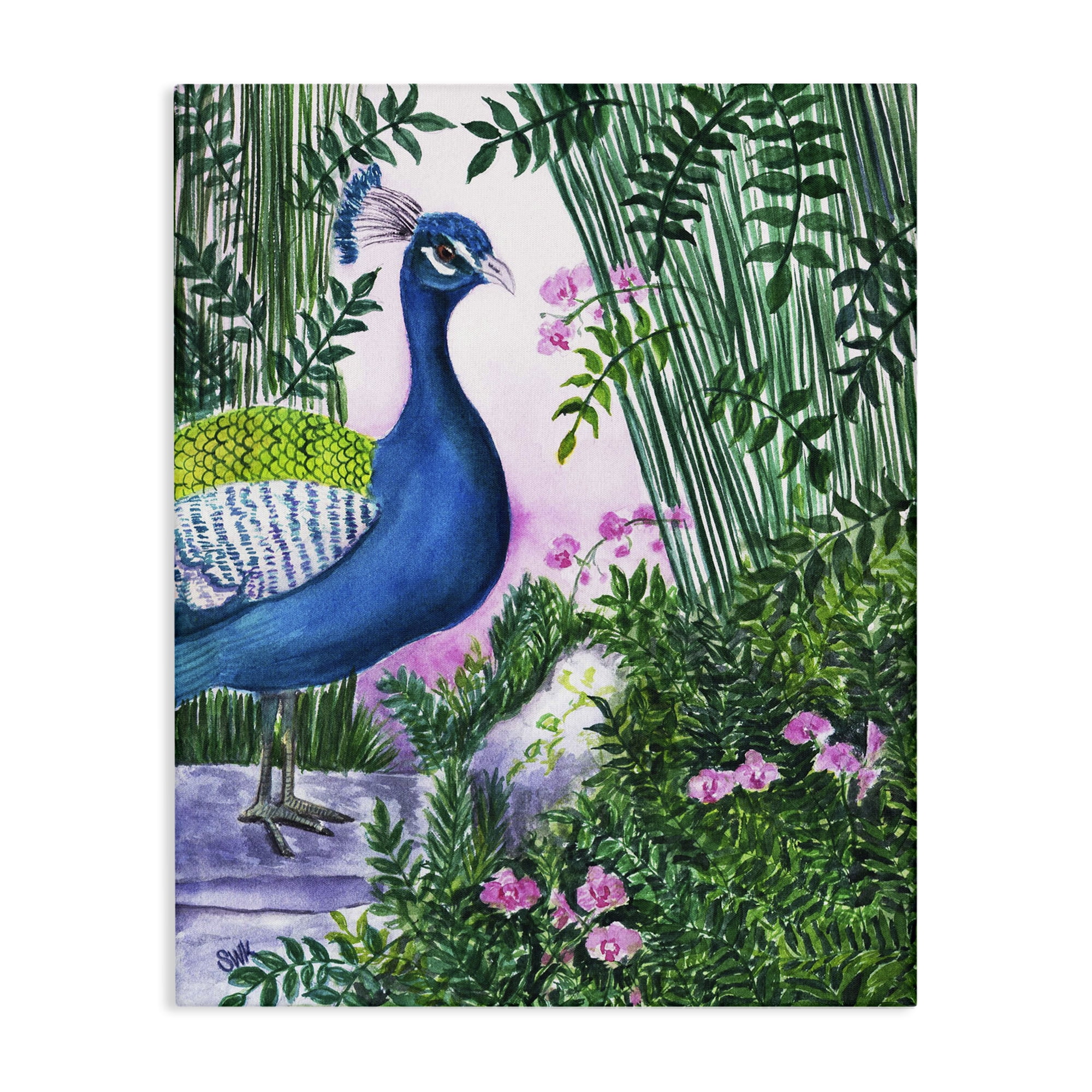 Stupell Industries Peacock in Pink Landscape & Nature Painting Wrapped Canvas Canvas Art Print Wall Art, 16 x 20