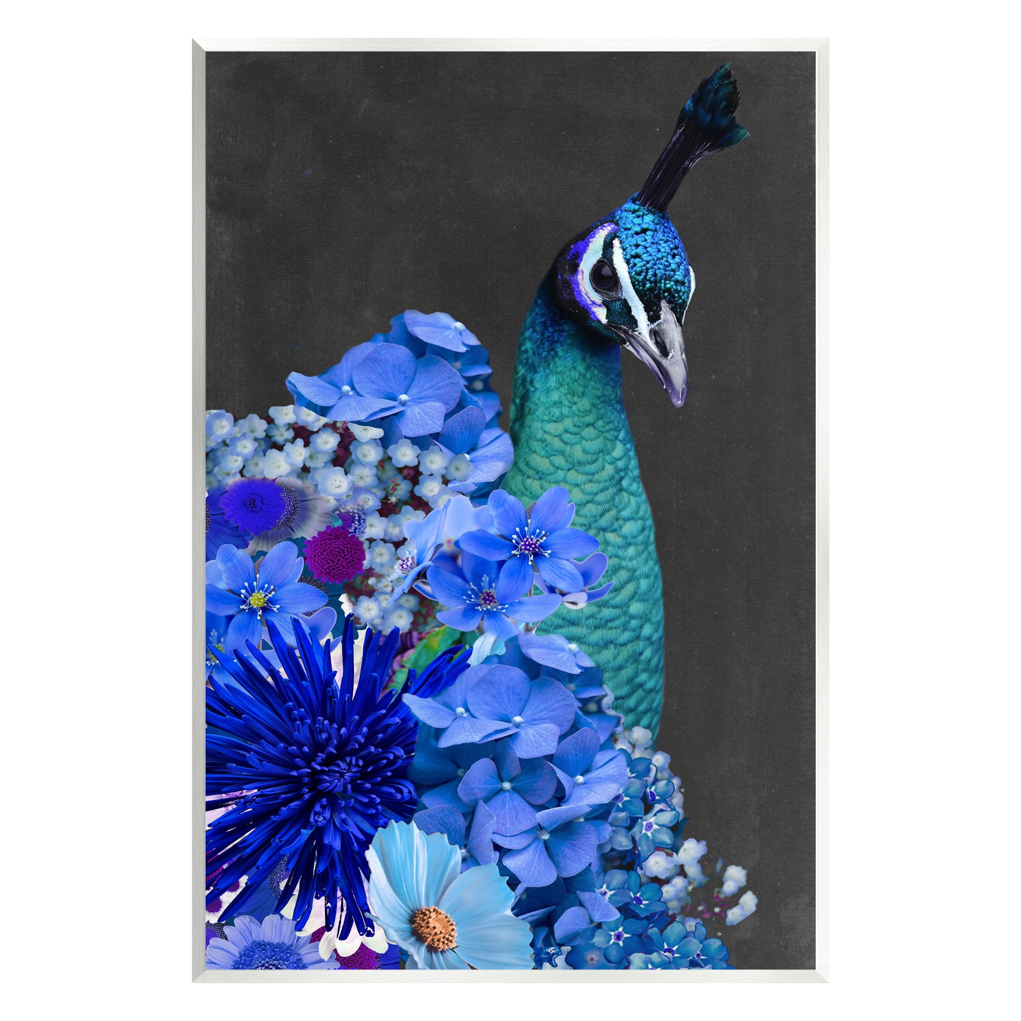 Stupell Industries Peacock with Blue Flowers Animals & Insects Painting Unframed Art Print Wall Art, 13 x 19