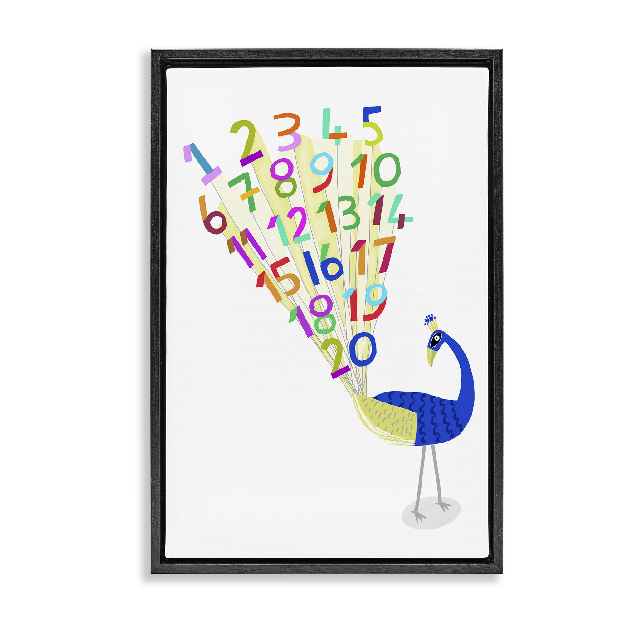 Stupell Industries Peacock with Numbers Animals & Insects Painting Black Floater Framed Art Print Wall Art, 21 x 31