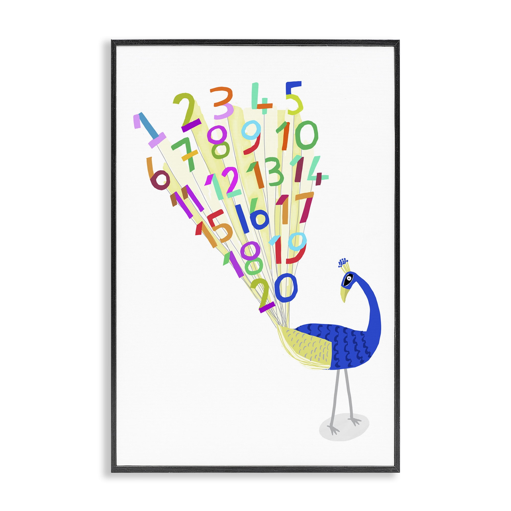 Stupell Industries Peacock with Numbers Animals & Insects Painting Black Framed Art Print Wall Art, 12 x 18