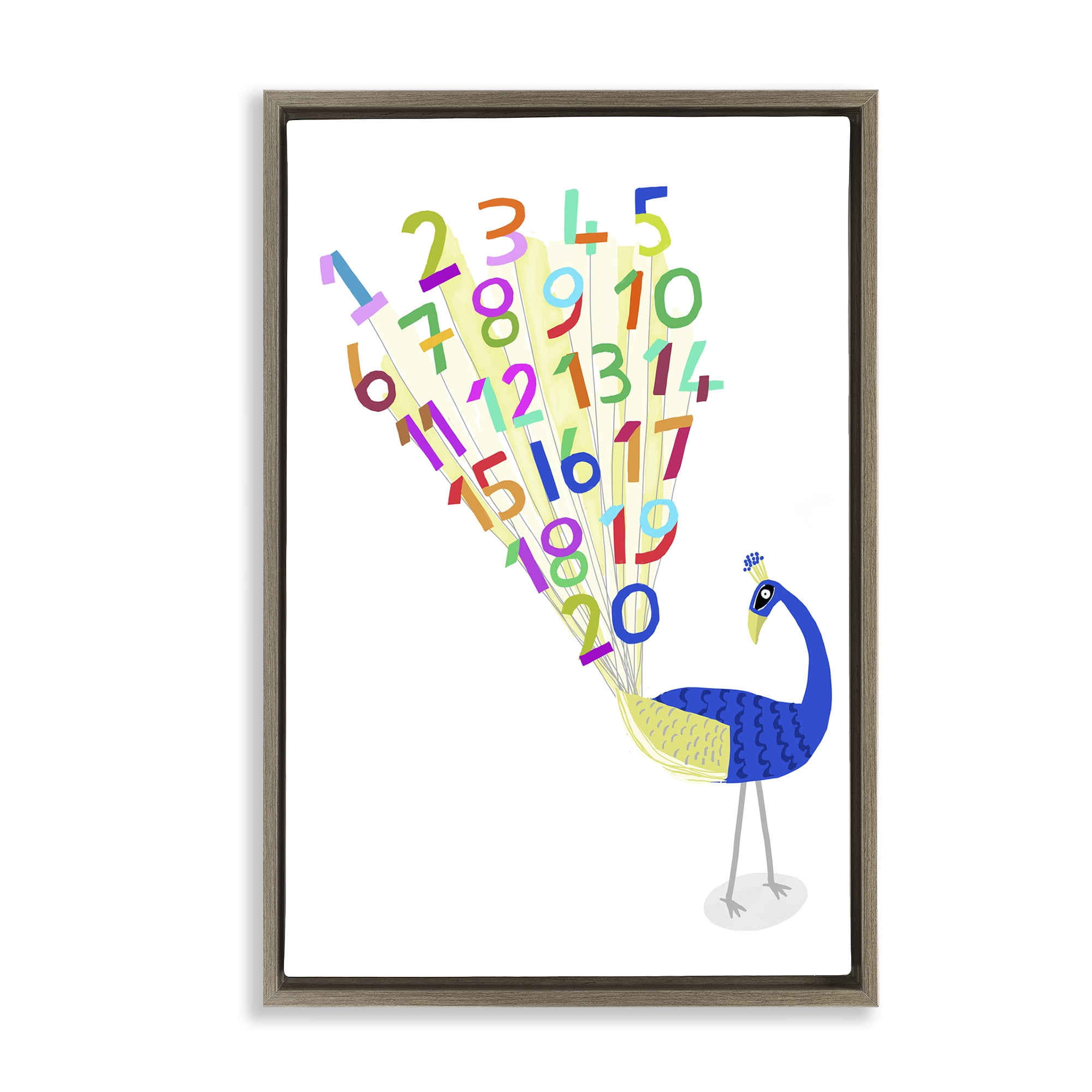 Stupell Industries Peacock with Numbers Animals & Insects Painting Brown Floater Framed Art Print Wall Art, 21 x 31