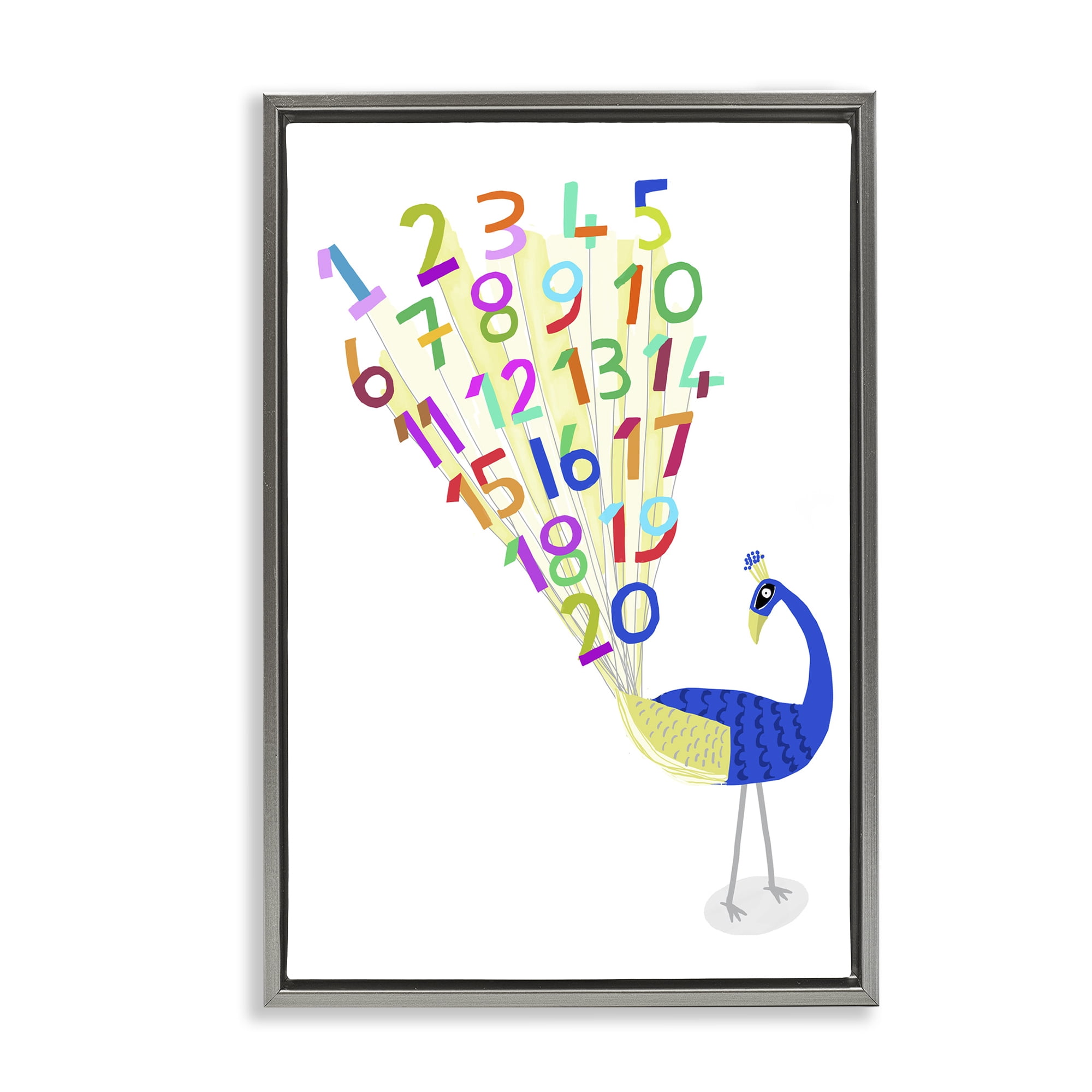 Stupell Industries Peacock with Numbers Animals & Insects Painting Gray Floater Framed Art Print Wall Art, 21 x 31