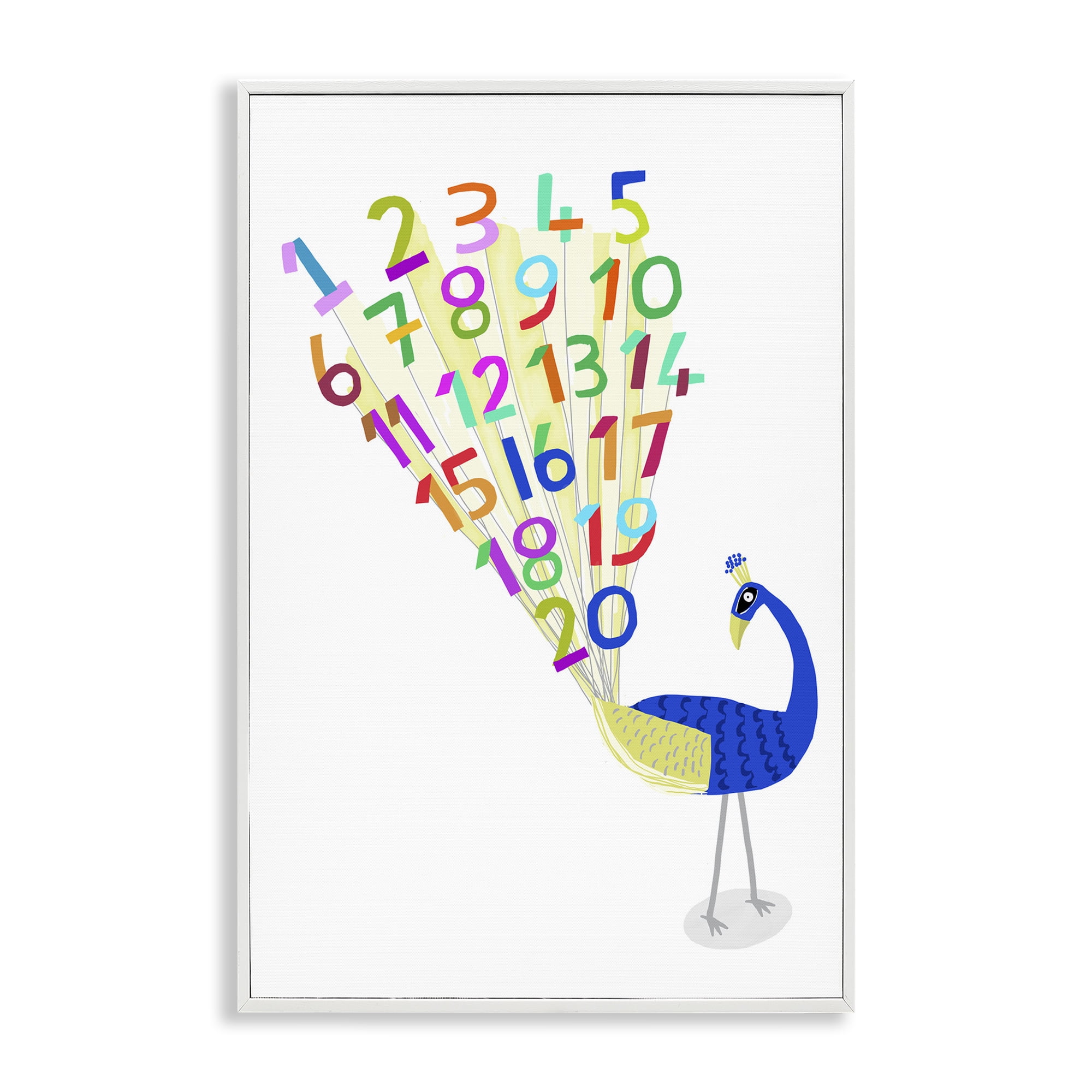 Stupell Industries Peacock with Numbers Animals & Insects Painting White Framed Art Print Wall Art, 20 x 30